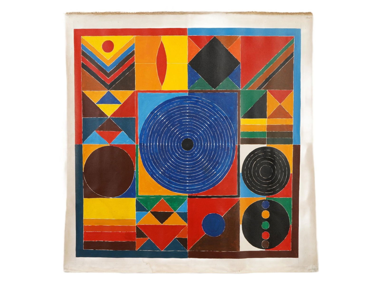 SIGNED SH RAZA INDIAN ABSTRACT PAINTING WITH COA: Acrylic on canvas painting, signed Sayed Haider Raza, or S.H. Raza, Indian, 1922 to 2016. The artwork depicts an abstract ornamental composition. From the Bindu series. Square format. Signed and dated