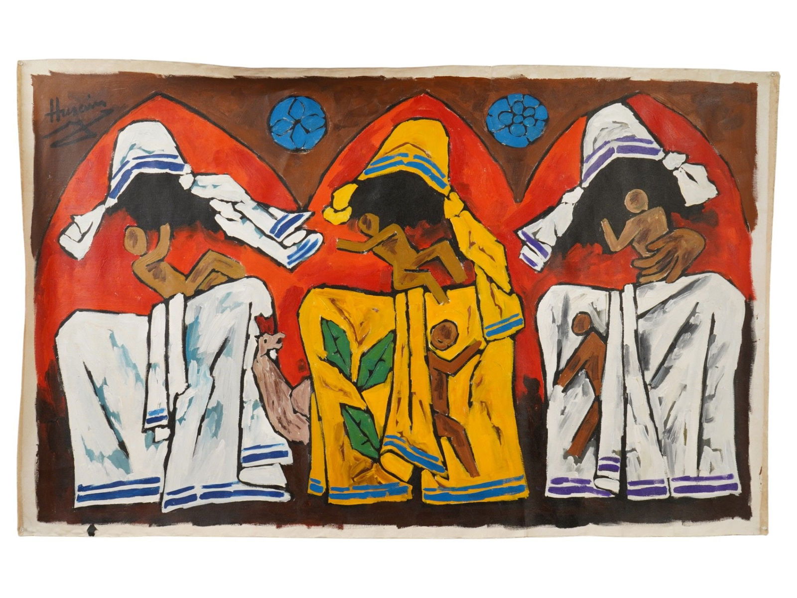 MOTHER TERESA OIL PAINTING SIGNED M F HUSAIN W COA (1 of 5)