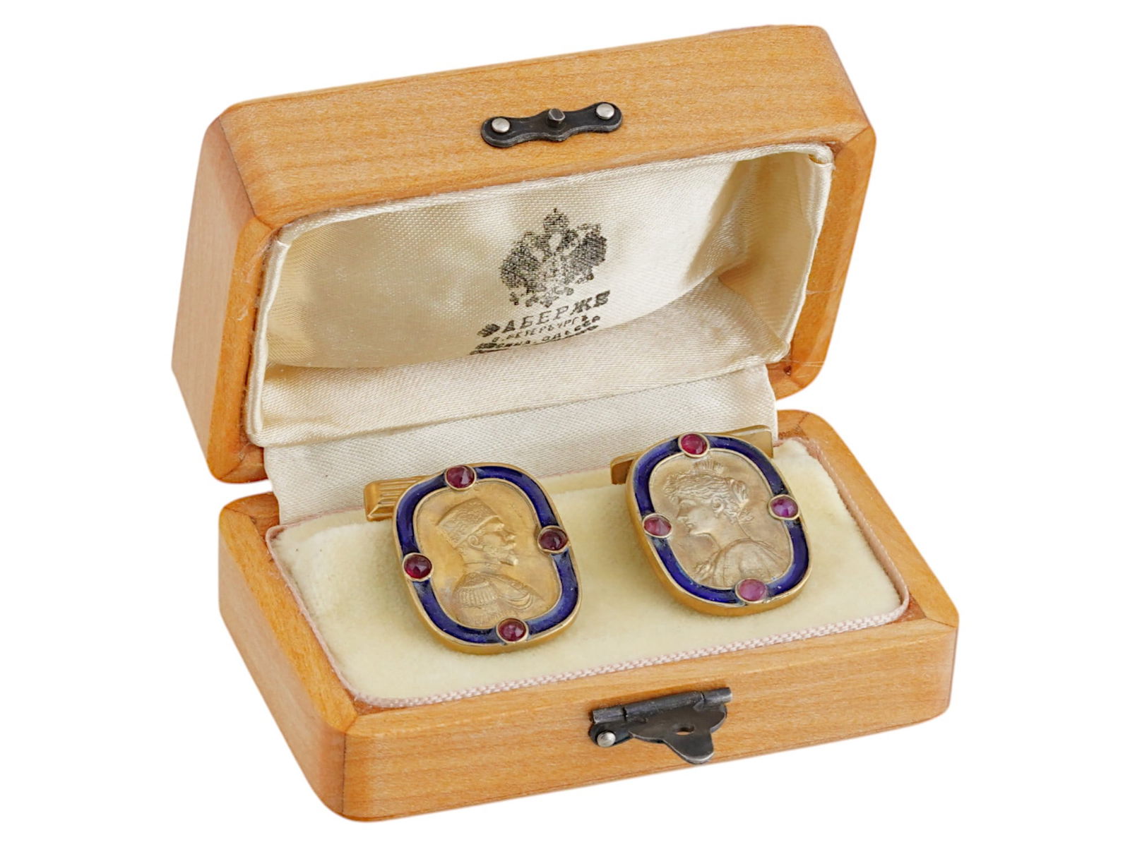 RUSSIAN IMPERIAL GILT SILVER CUFFLINKS WITH RUBIES (1 of 5)