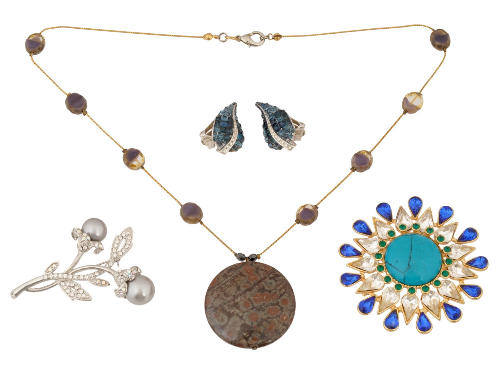 NECKLACE BROOCH AND EARRINGS COSTUME JEWELRY (1 of 6)