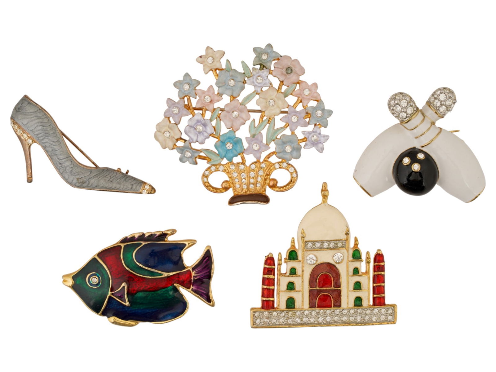 VINTAGE MULTICOLORED ENAMEL COSTUME JEWELRY BROOCHES (1 of 8)