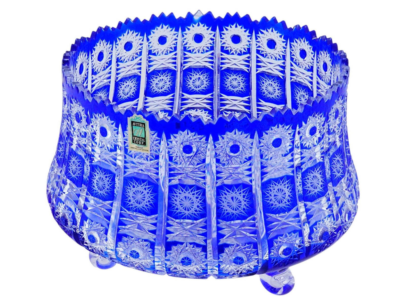 BOHEMIAN COBALT CUT CHRYSTAL GLASS CENTERPIECE BOWL (1 of 9)