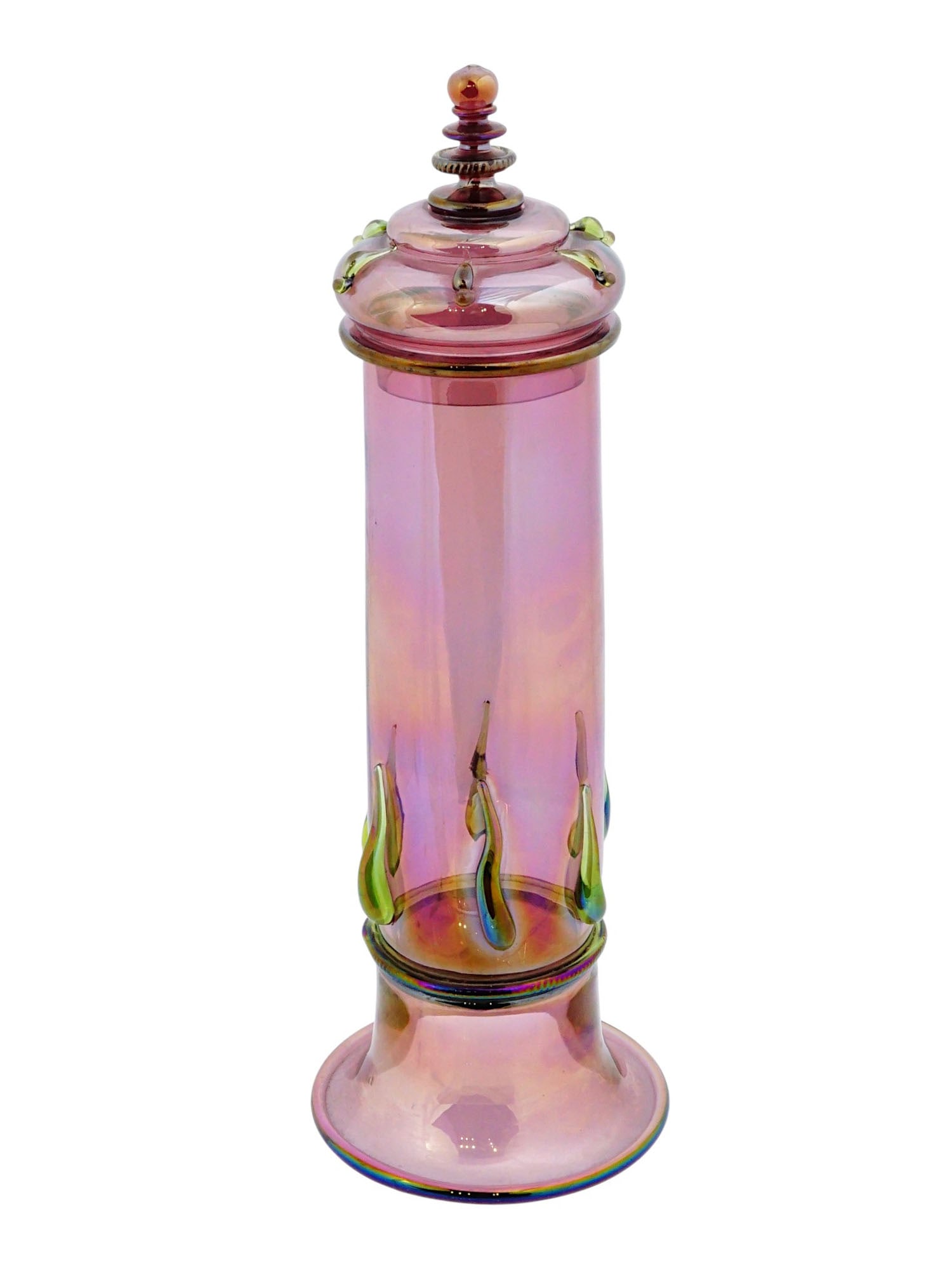 VINTAGE IRIDESCENT GLASS LIDDED VASE OR VESSEL (1 of 10)