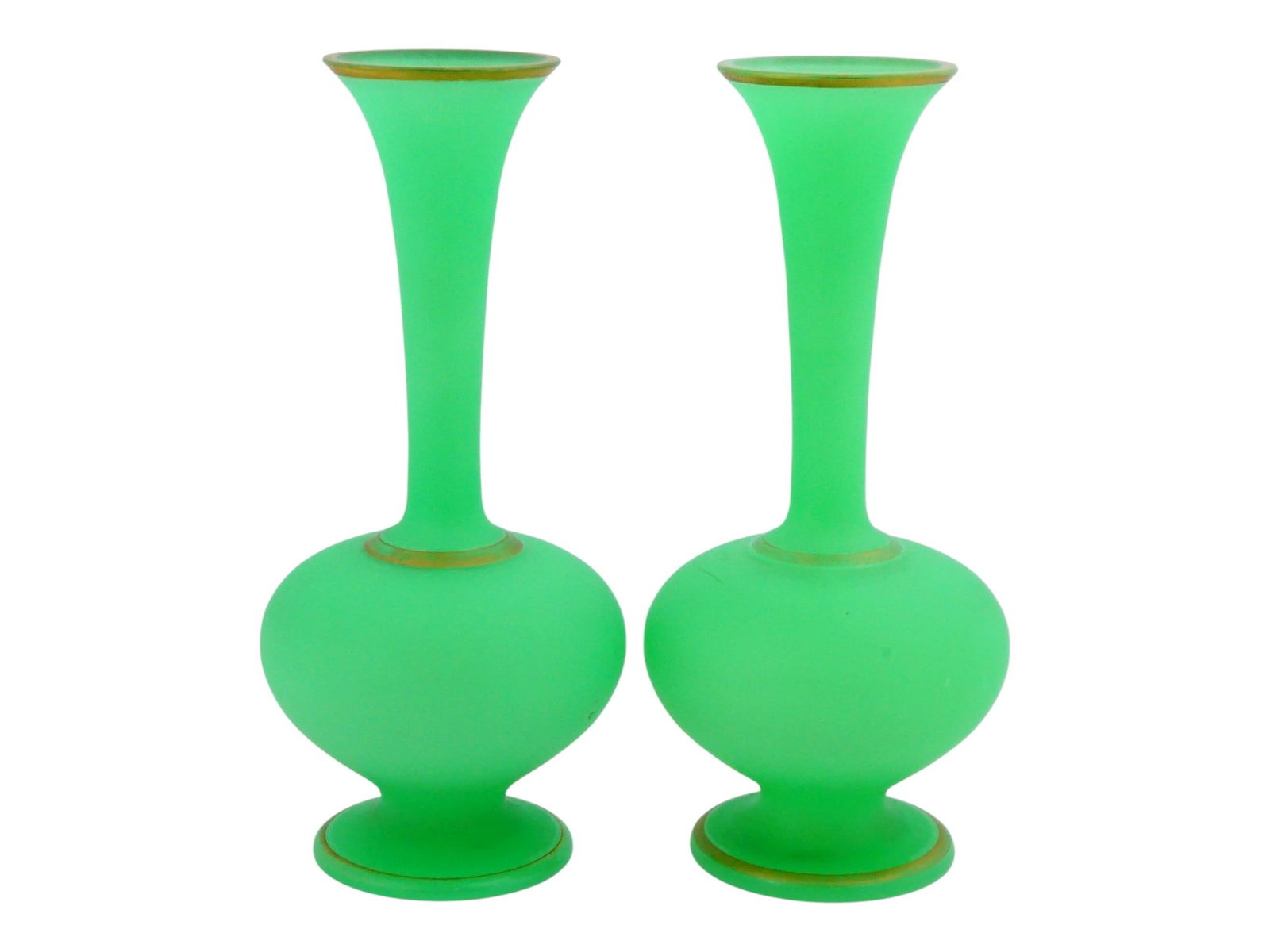 VINTAGE EUROPEAN GREEN OPALINE GLASS VASES (1 of 7)