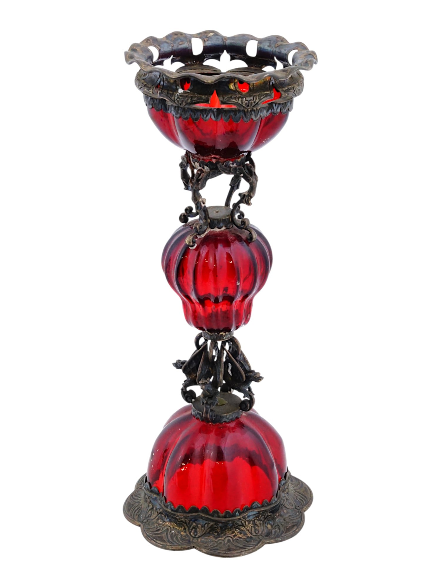 ANTIQUE BOHEMIAN SILVER MOUNTED GLASS CANDLE HOLDER (1 of 7)