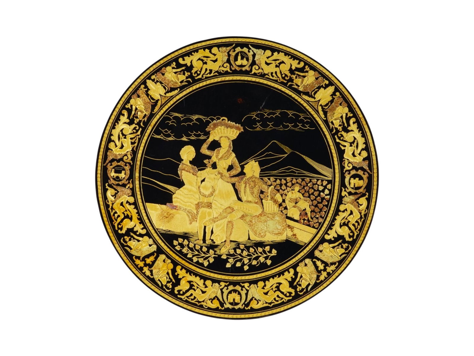 ANTIQUE SPANISH TOLEDO DAMASCENE PLATE FIGURAL SCENE (1 of 8)