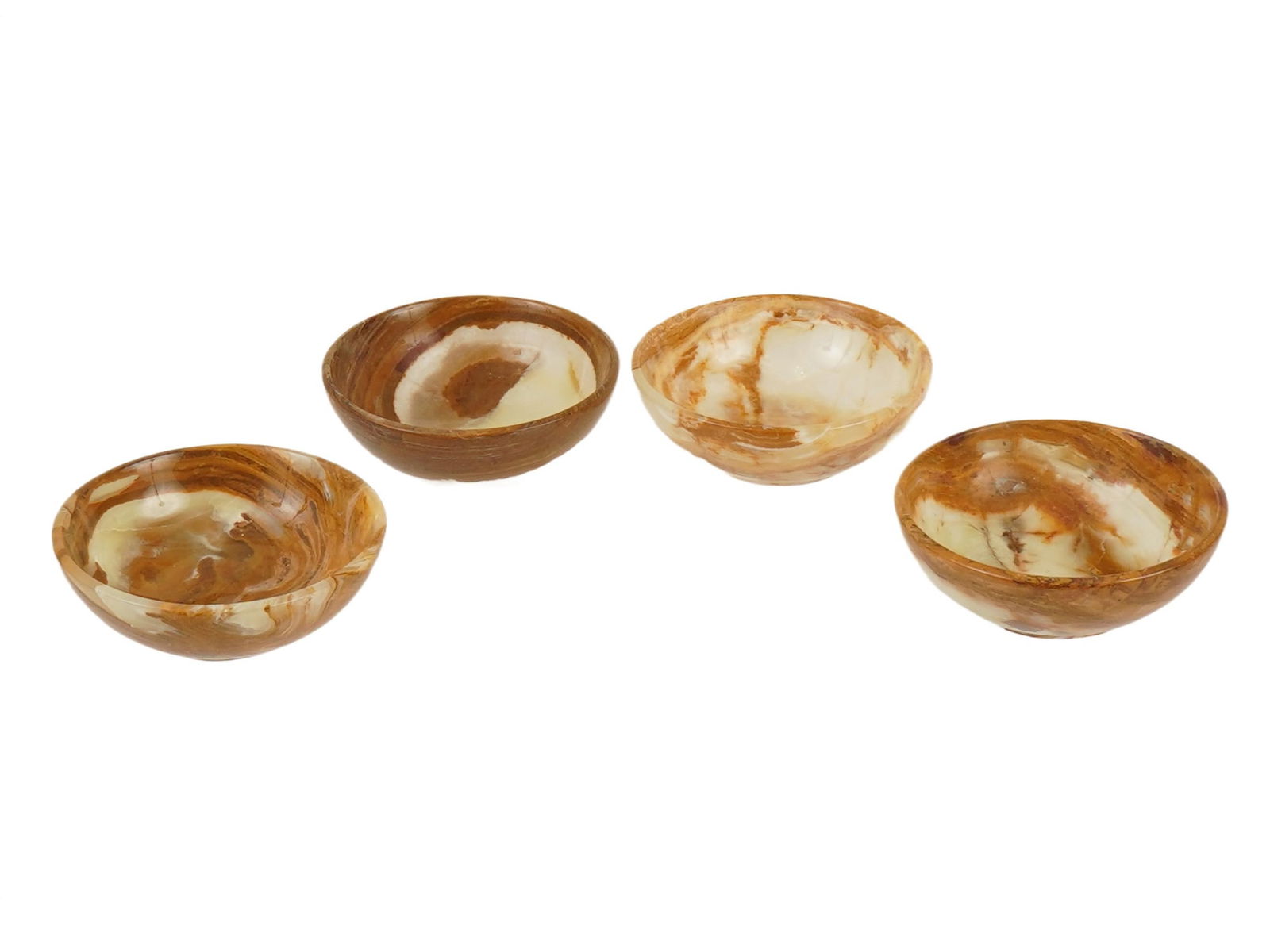 GROUP OF FOUR ROUND CARVED ONYX BOWLS (1 of 5)