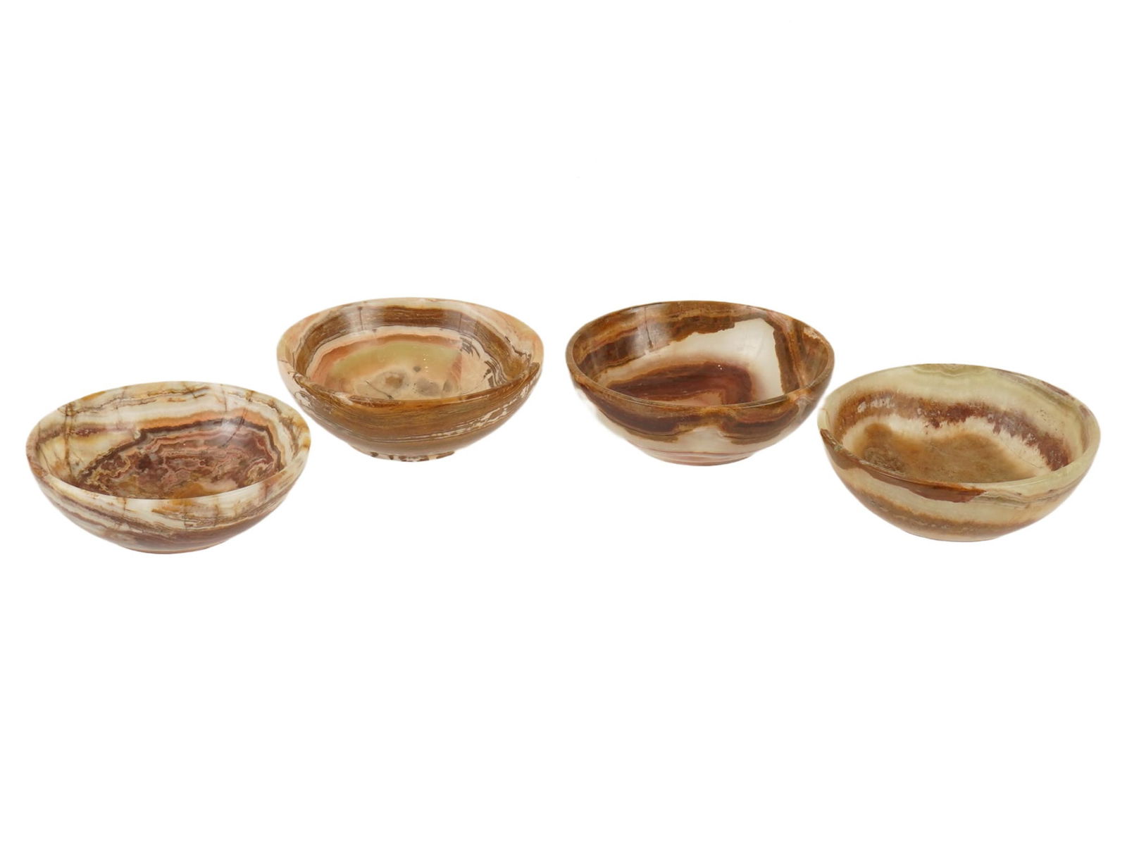 GROUP OF FOUR ROUND CARVED ONYX BOWLS (1 of 5)