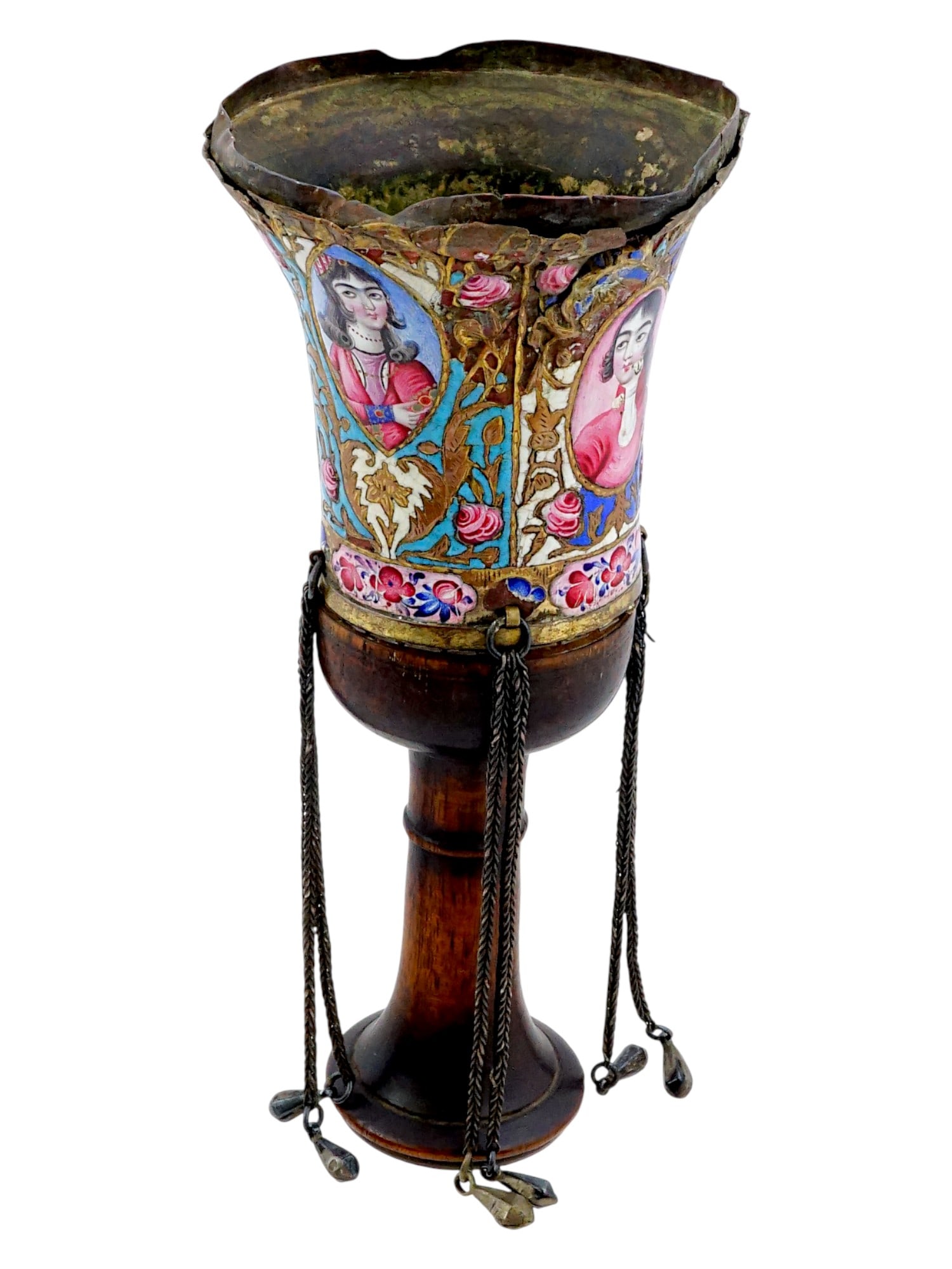 19TH CEN PERSIAN QAJAR EMPIRE HAND ENAMEL HOOKAH TOP (1 of 10)
