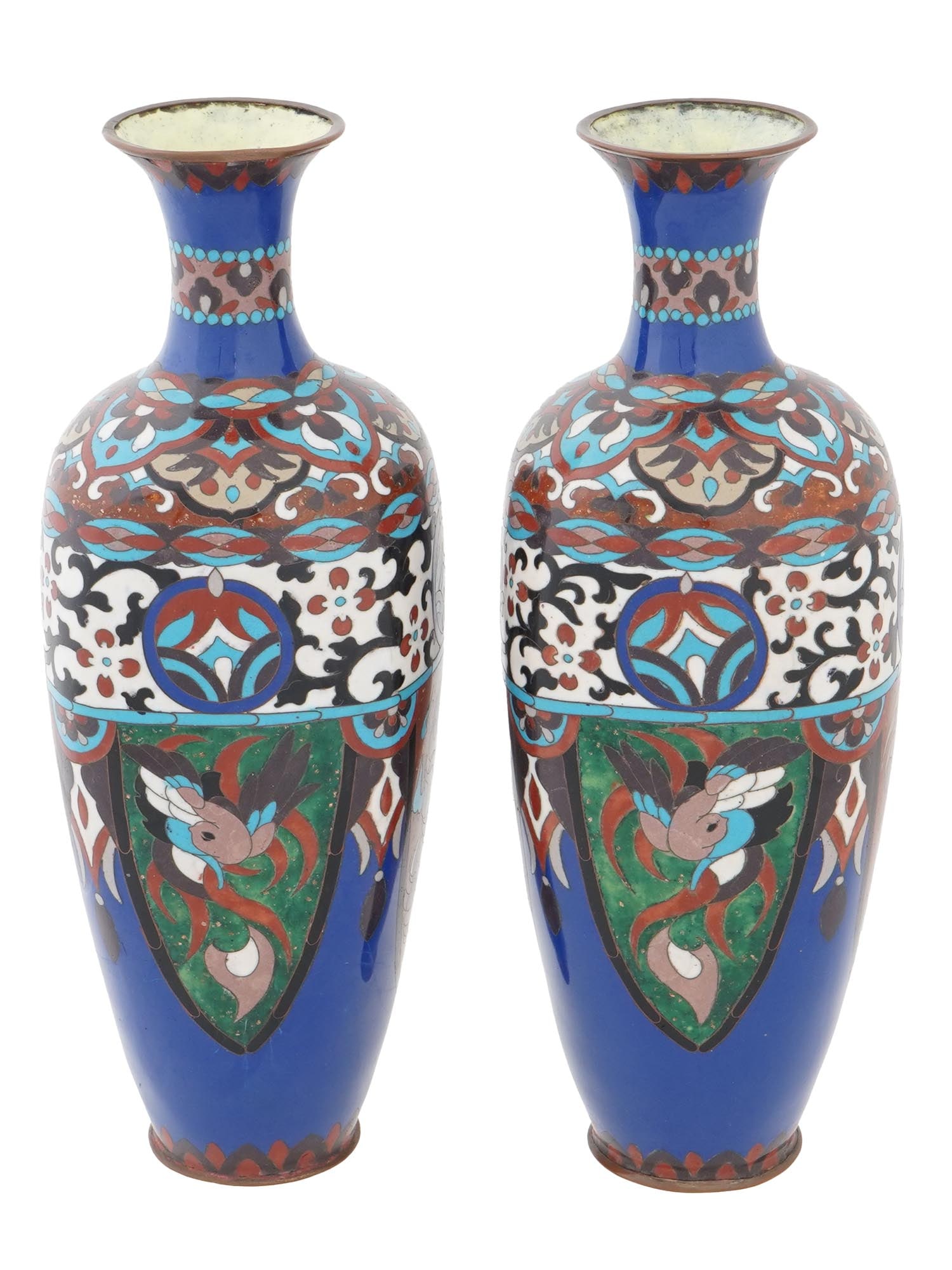 VINTAGE JAPANESE CLOISONNE ENAMEL VASES DRAGON PANELS (1 of 7)