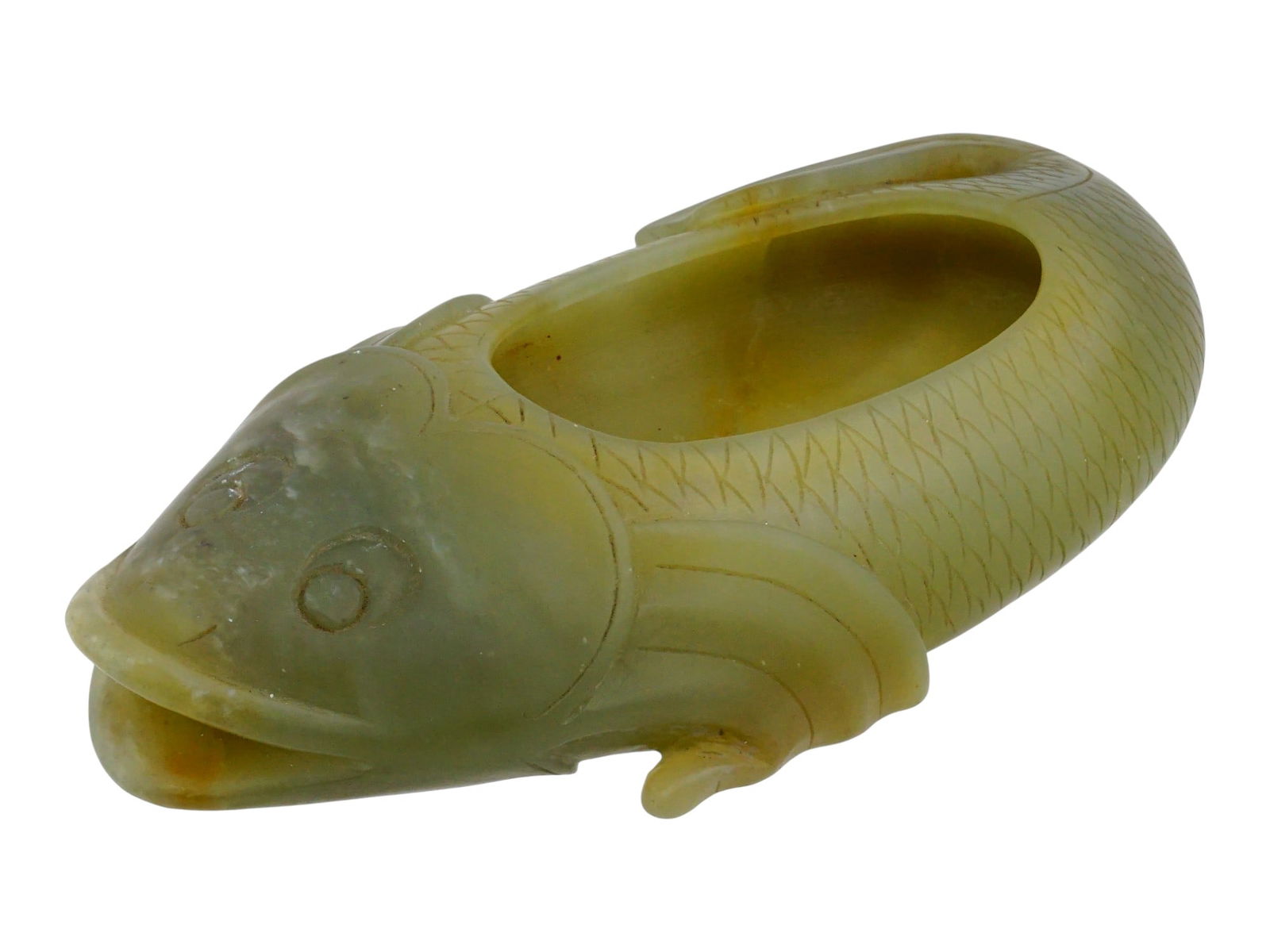 ANTIQUE CHINESE CARVED SOAPSTONE FISH BRUSH WASHER (1 of 9)