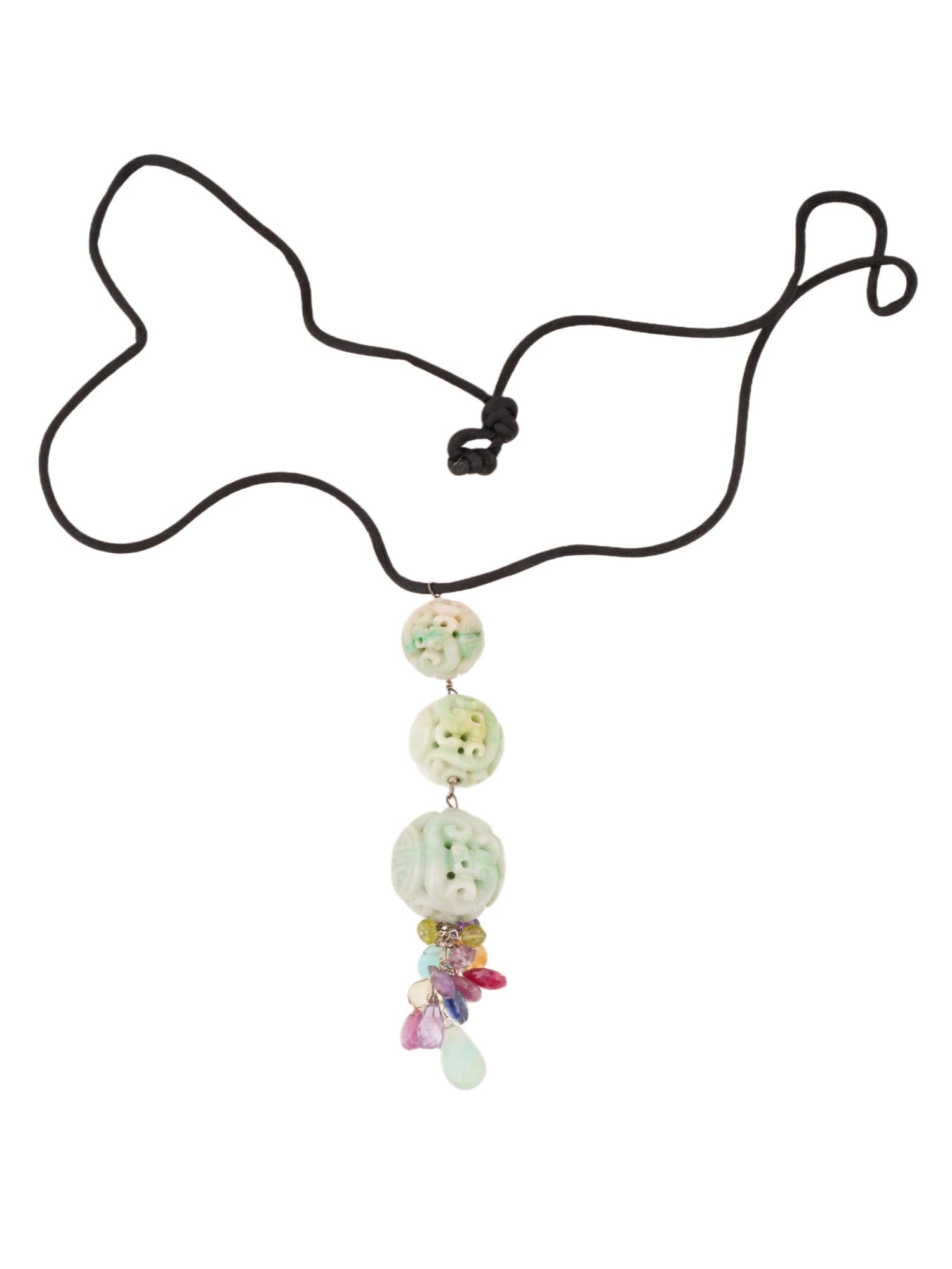 CHINESE CARVED JADE BEAD PENDANT NECKLACE (1 of 5)