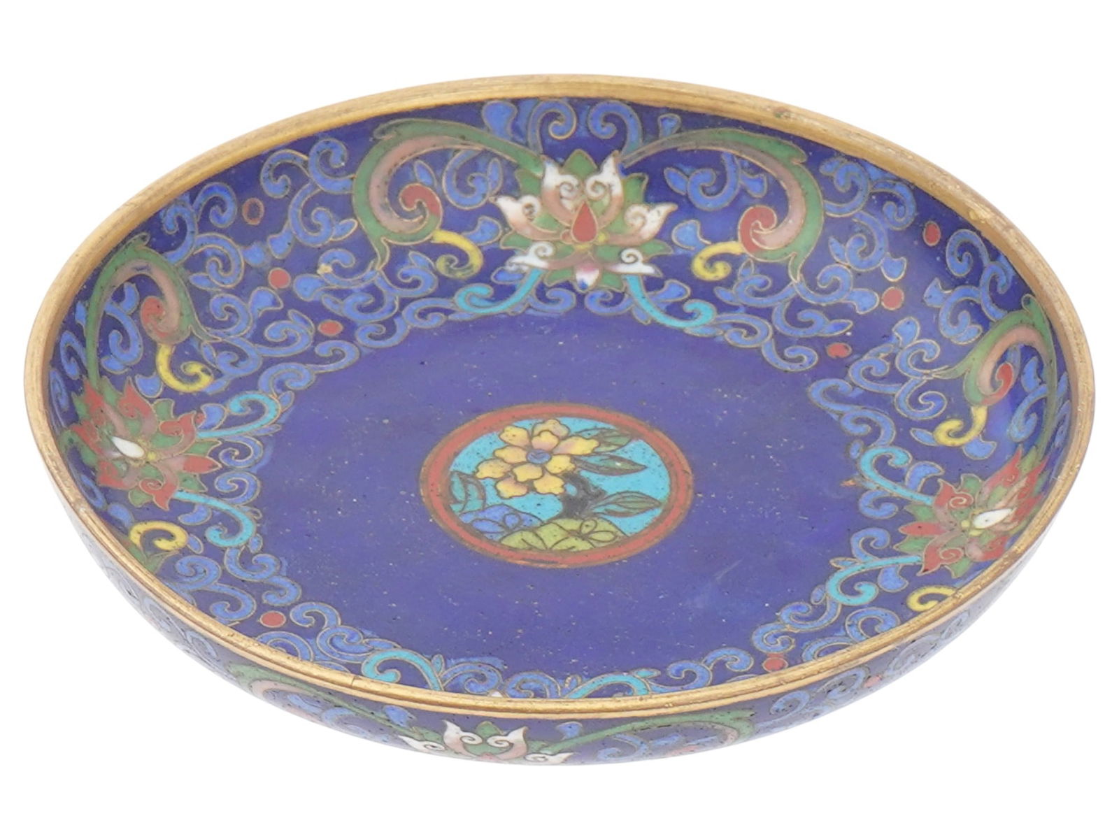 CHINESE FLORAL FOLIAGE DESIGNS CLOISONNE ENAMEL PLATE (1 of 5)