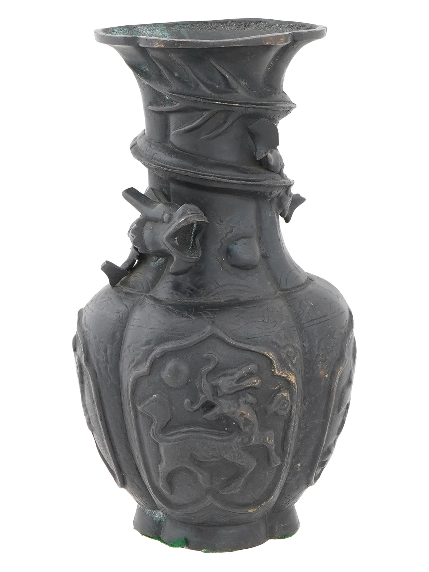 VINTAGE CHINESE BRONZE SCULPTED DRAGON VASE (1 of 8)