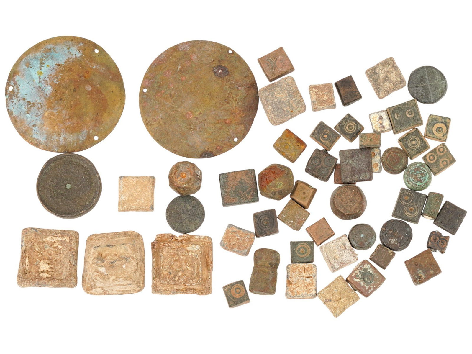 ANCIENT COLLECTION OF STONE BRONZE SCALES AND WEIGHTS (1 of 6)