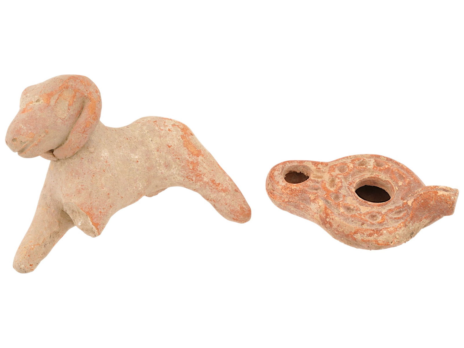 LOT OF ANCIENT TERRACOTTA POTTERY FIGURE OIL LAMP (1 of 5)