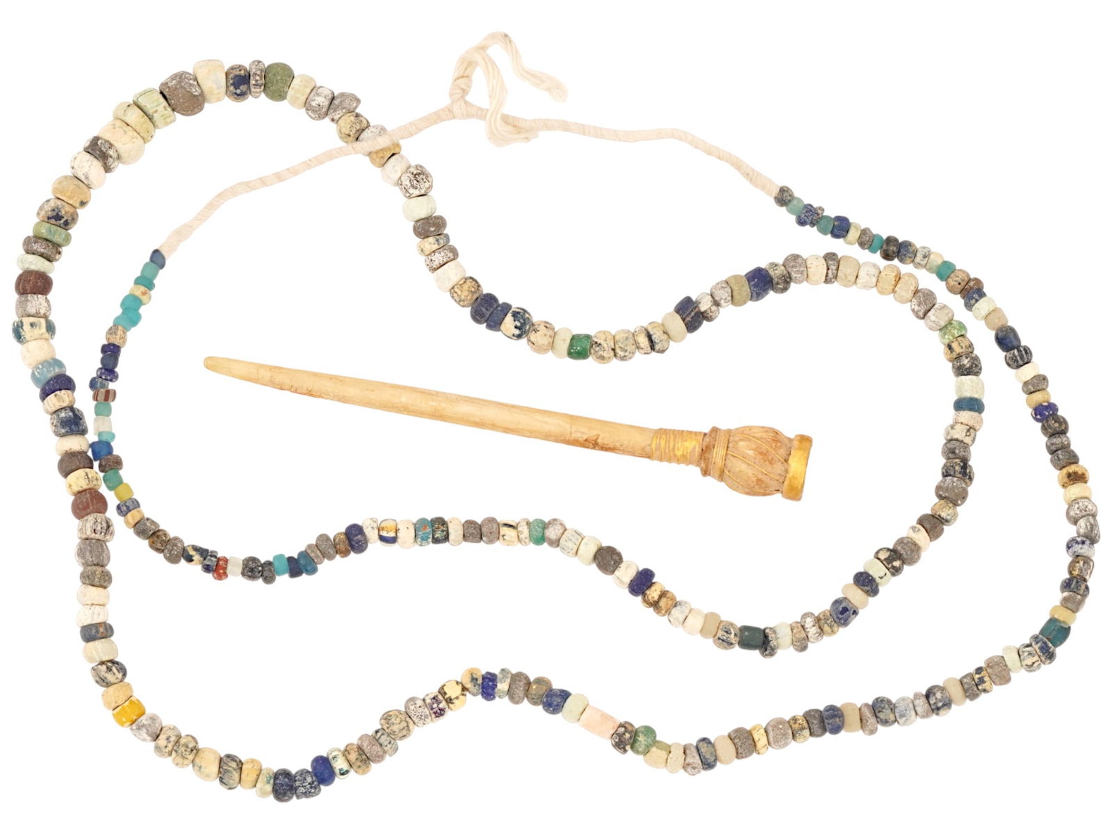 ANCIENT ROMAN HOLY LAND GLASS NECKLACES AND HAIRPIN (1 of 10)