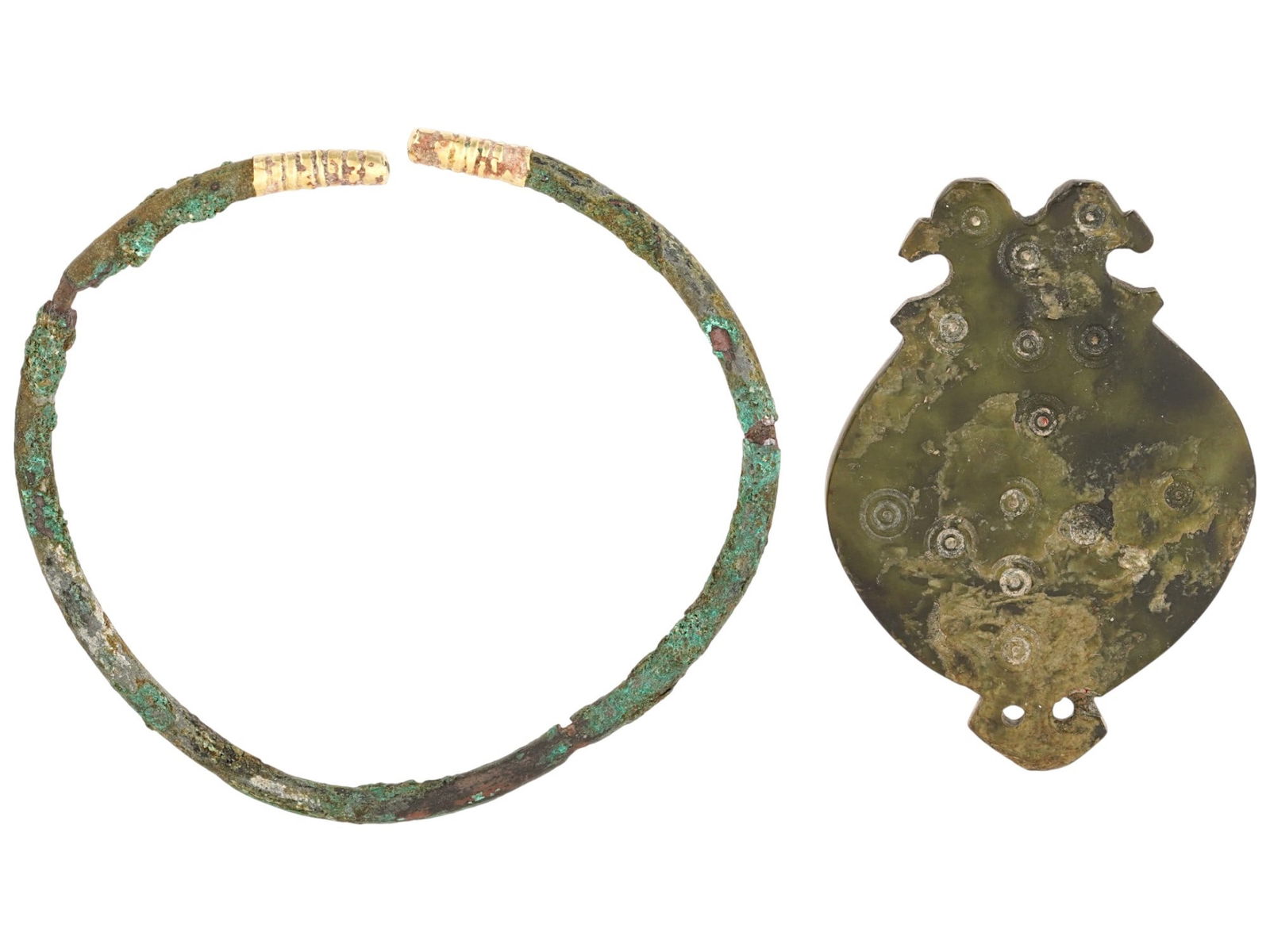 ANCIENT HOLY LAND AMULET AND BRONZE W GOLD BRACELET (1 of 6)