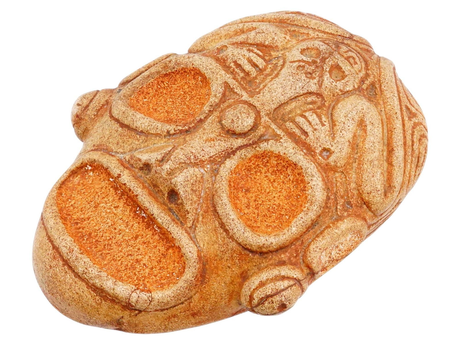 ANCIENT PRE COLUMBIAN TAINO ARAWAK STONE MASK: An ancient Pre Columbian Taino Arawak hand carved hard stone mask likely commemorating an important deceased ancestor. It showcases an ovate stylized human face with large eyes and a wide mouth. The s