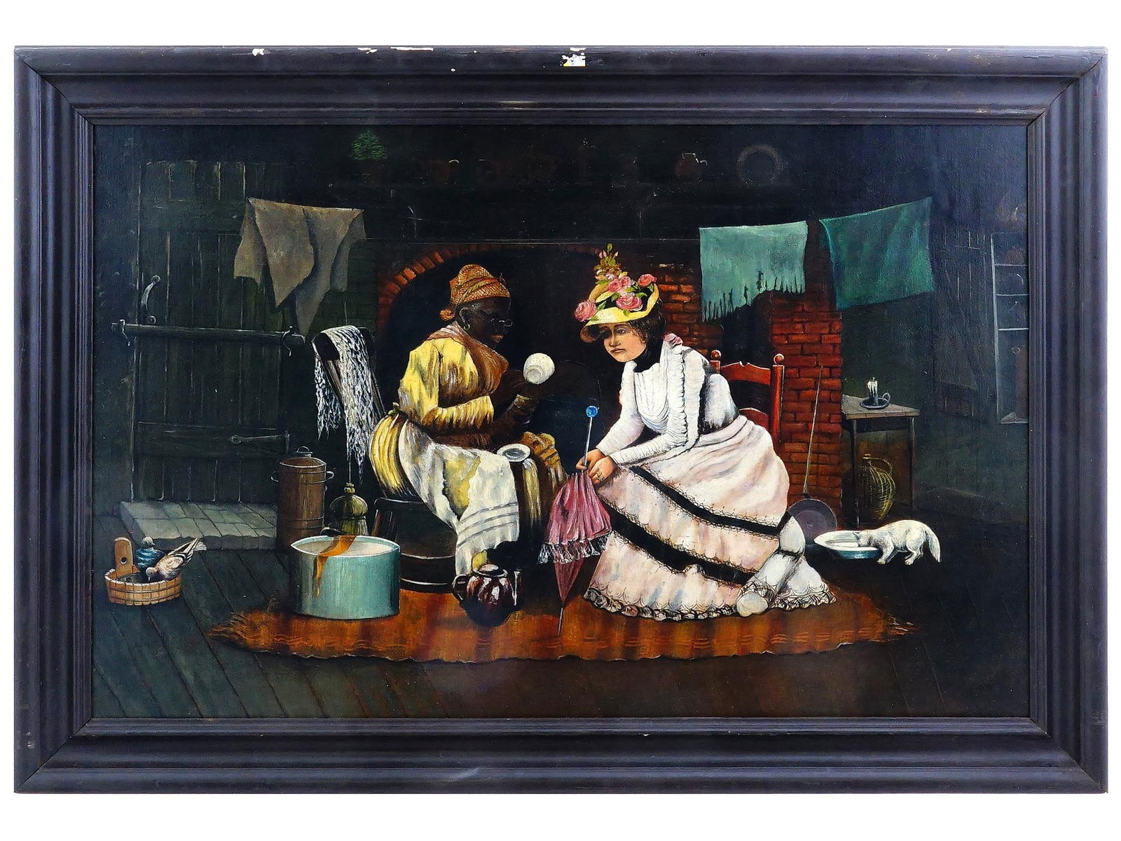 AFTER HARRY ROSELAND AMERICAN OIL PAINTING: Oil on canvas painting. After Harry Roseland, 1867 to 1950, an American genre artist known primarily for paintings centered on poor African-Americans. One of his most popular subjects were his paintin