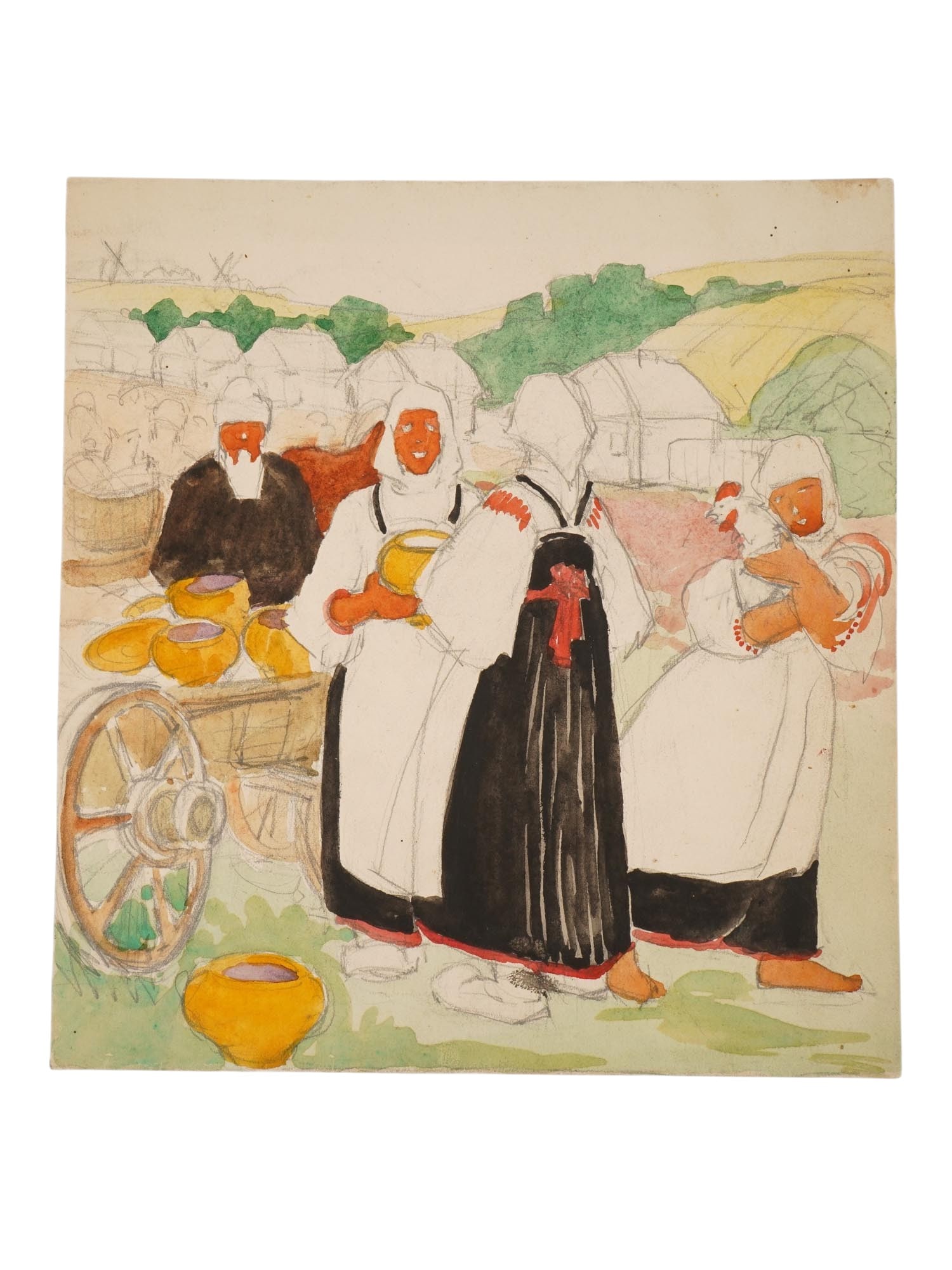 SOVIET ERA MIXED MEDIA PAINTING BY OLGA DEINEKO (1 of 3)