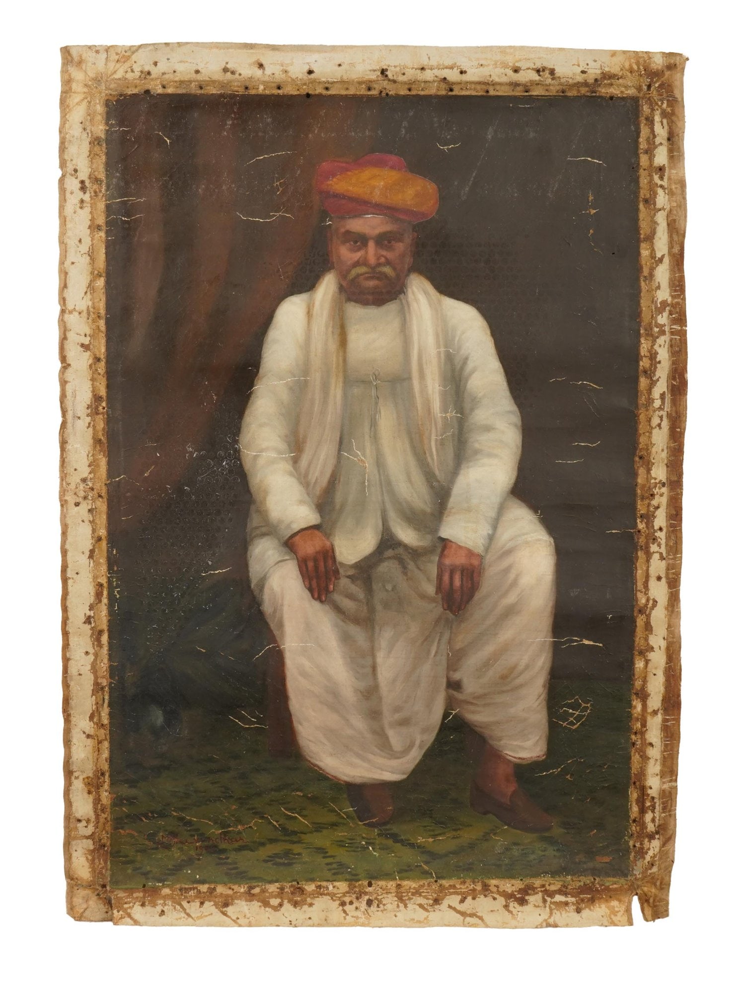 INDIAN SCHOOL PORTRAIT OIL PAINTING SIGNED DHURANDHAR (1 of 6)