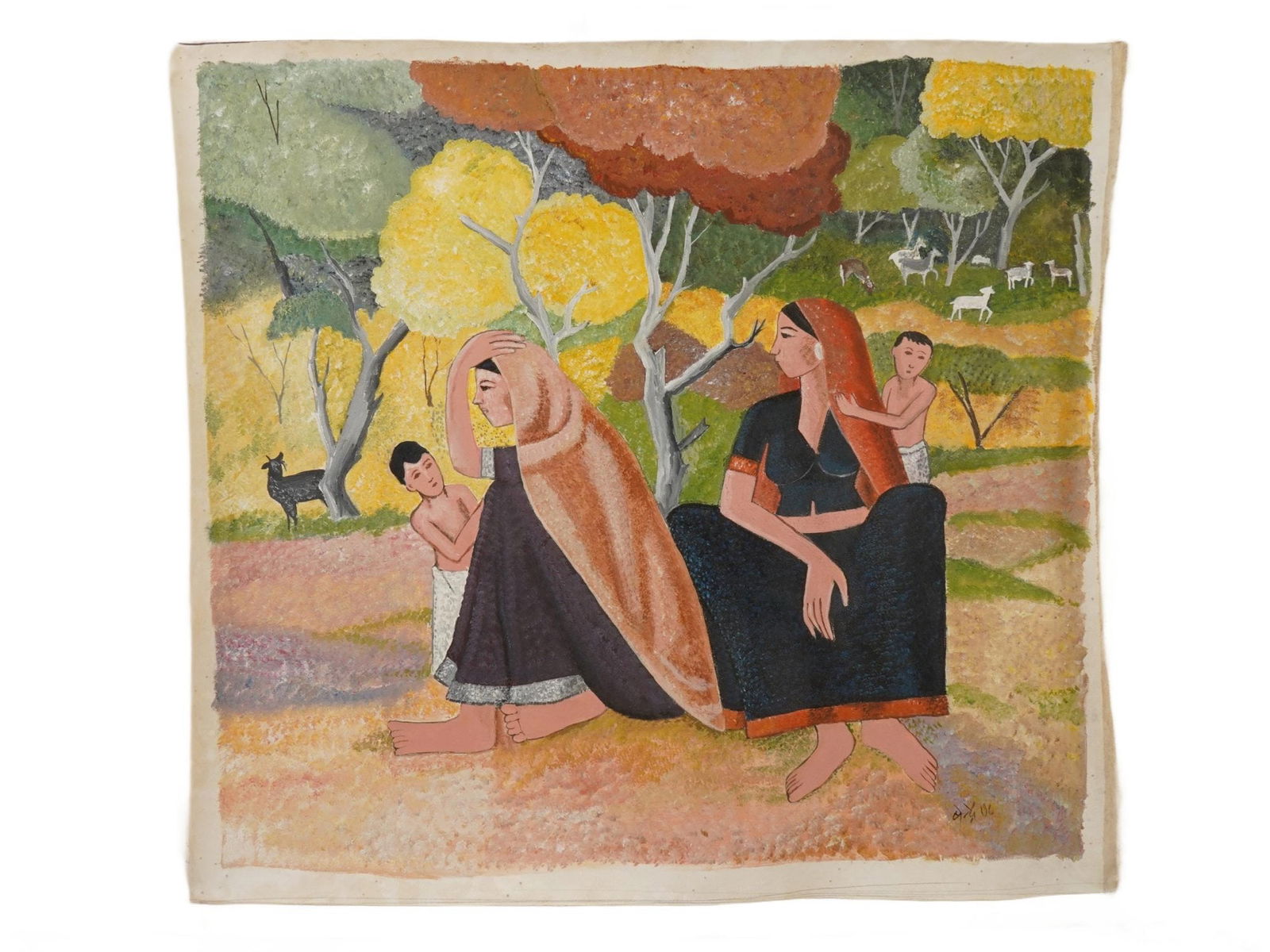 MID CENTURY INDIAN PAINTING SIGNED N. S. BENDRE (1 of 4)