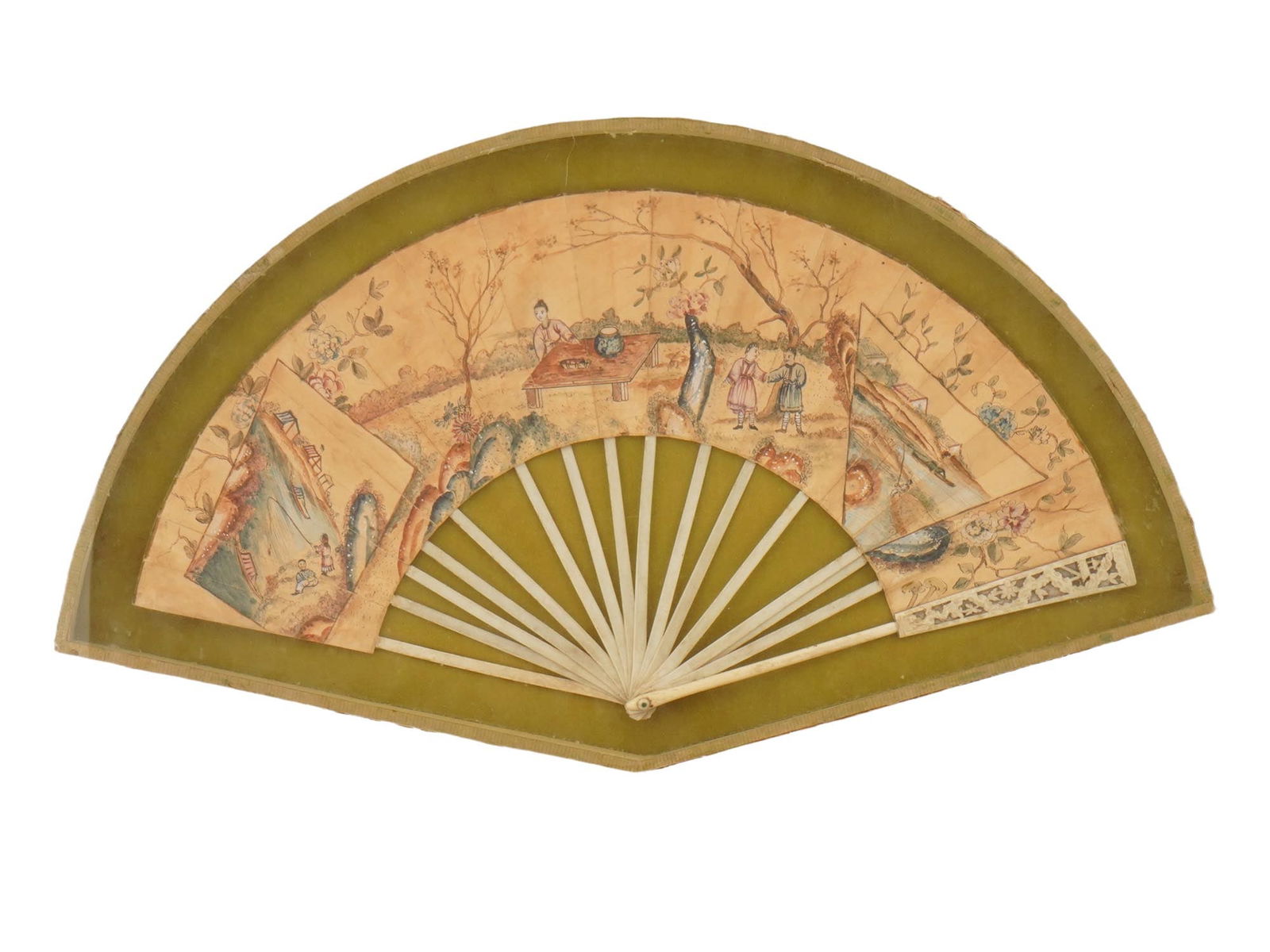 ANTIQUE 19TH C ORIENTAL FOLDING HAND PAINTED FAN (1 of 5)