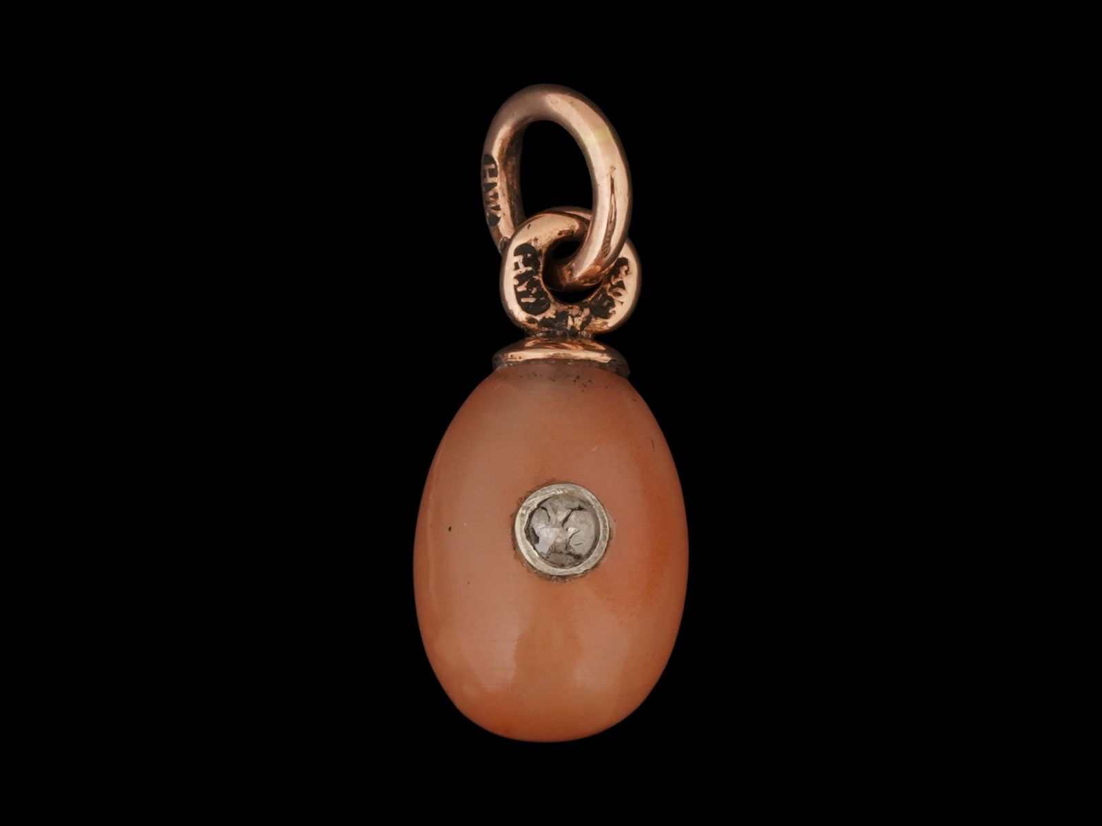 RUSSIAN GOLD CARVED HARDSTONE EGG PENDANT W DIAMOND (1 of 5)