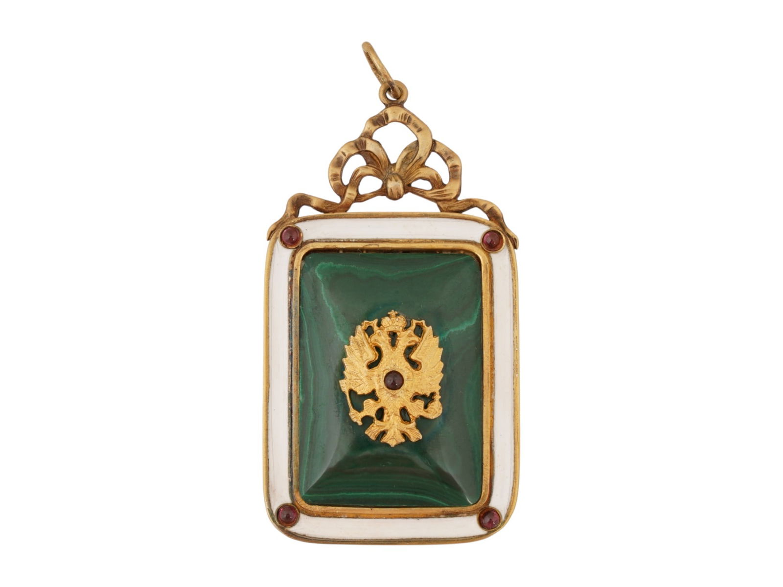 RUSSIAN IMPERIAL GILT SILVER ENAMEL MALACHITE PENDANT (1 of 5)