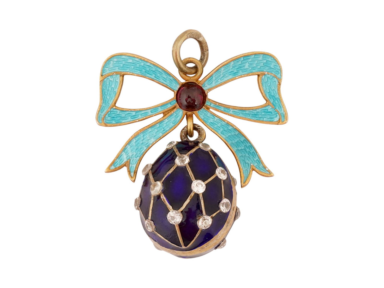 RUSSIAN SILVER ENAMEL GEMSTONE EASTER EGG PENDANT (1 of 6)