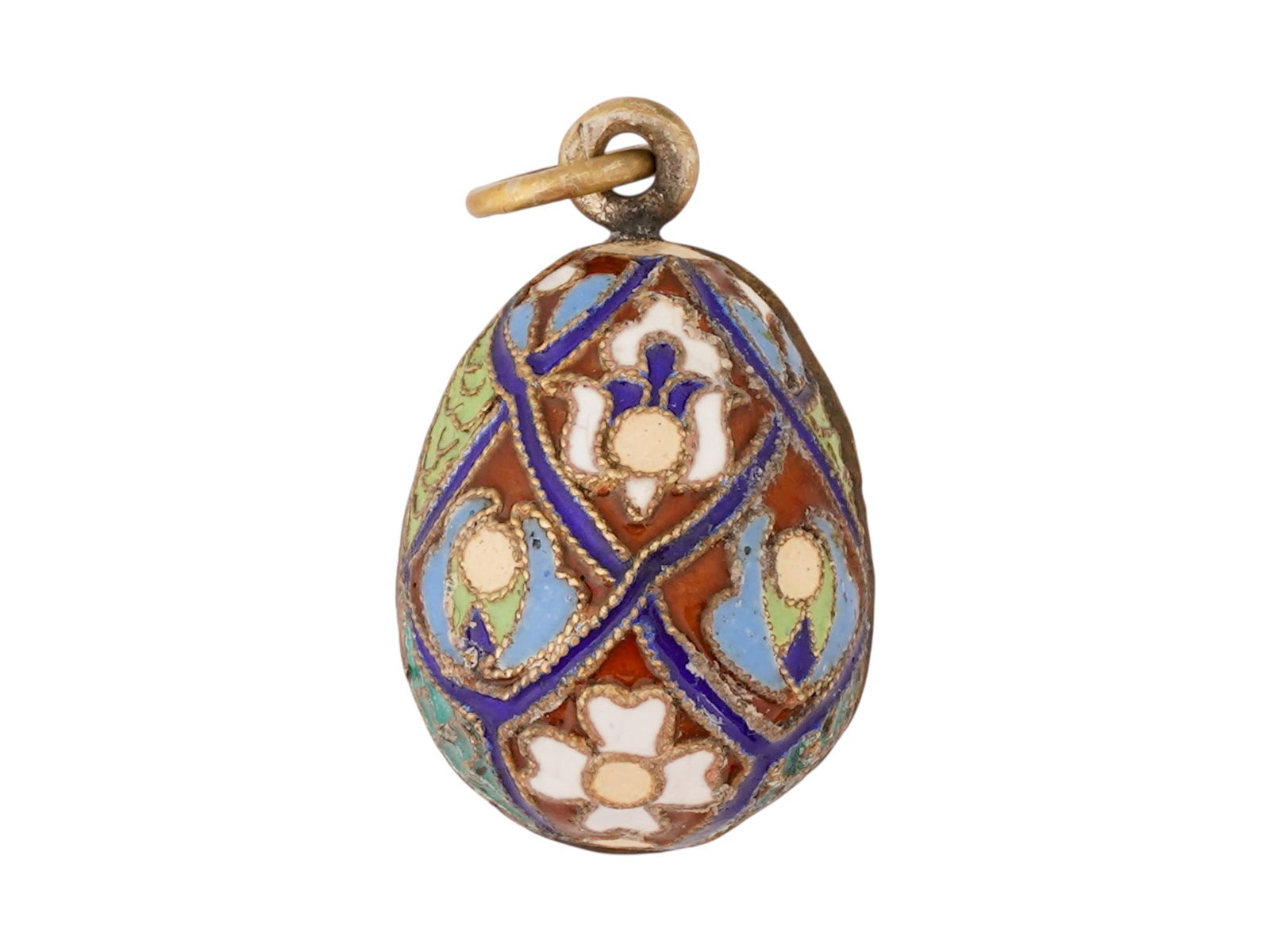 RUSSIAN SILVER CLOISONNE ENAMEL EASTER EGG PENDANT (1 of 6)