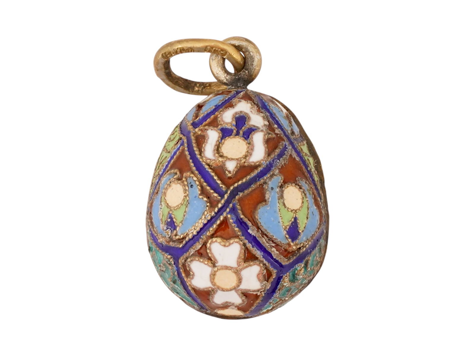 RUSSIAN SILVER CLOISONNE ENAMEL EASTER EGG PENDANT - 3