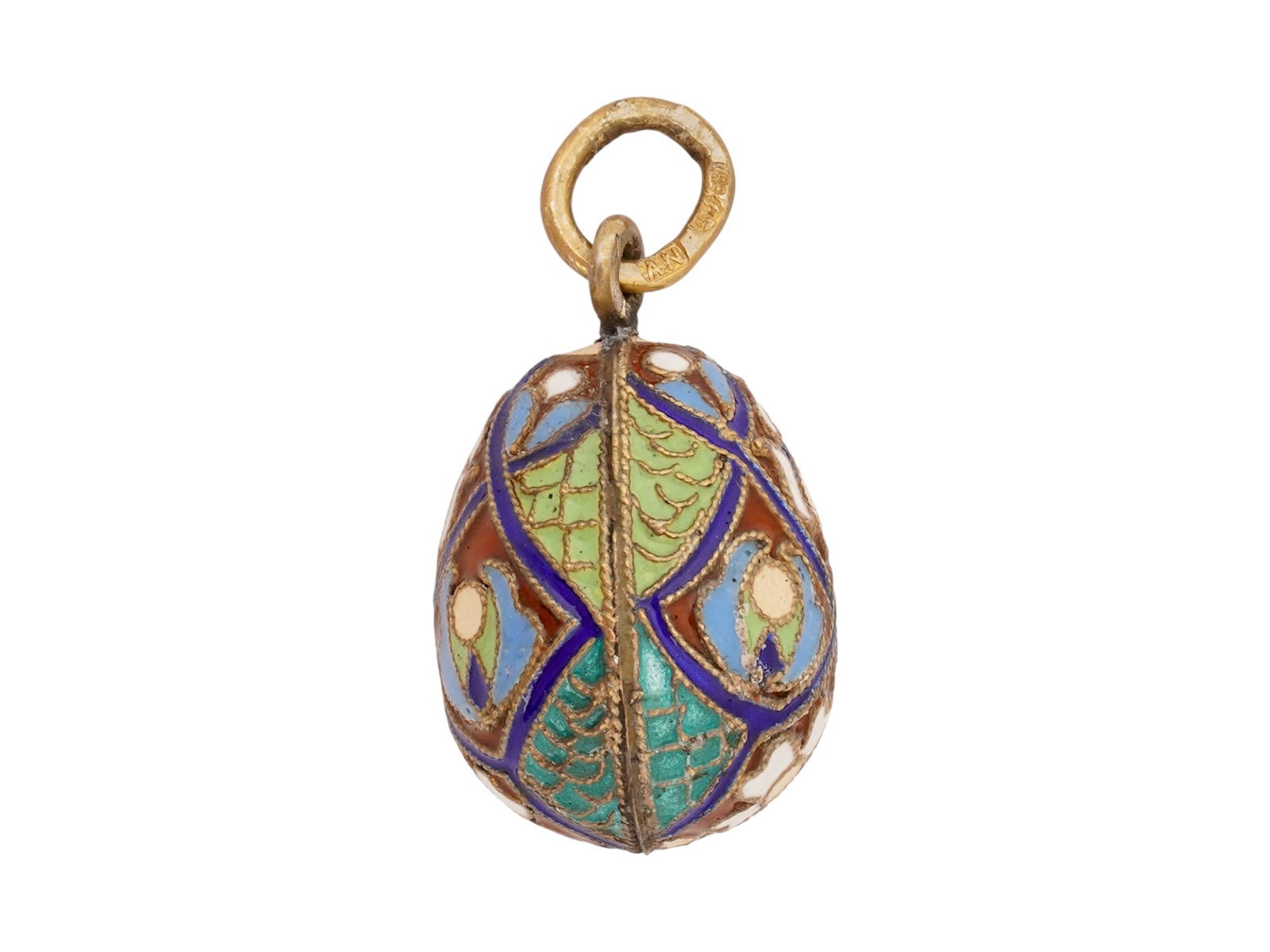 RUSSIAN SILVER CLOISONNE ENAMEL EASTER EGG PENDANT - 4