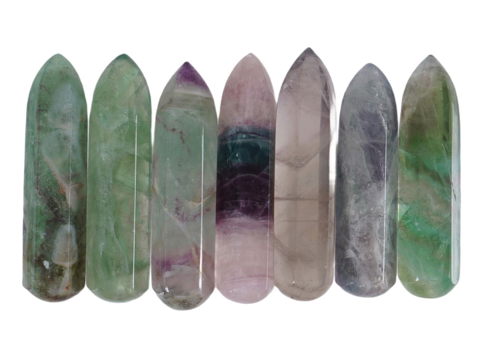 SET OF 7 CARVED FLUORITE WAND CRYSTALS (1 of 2)