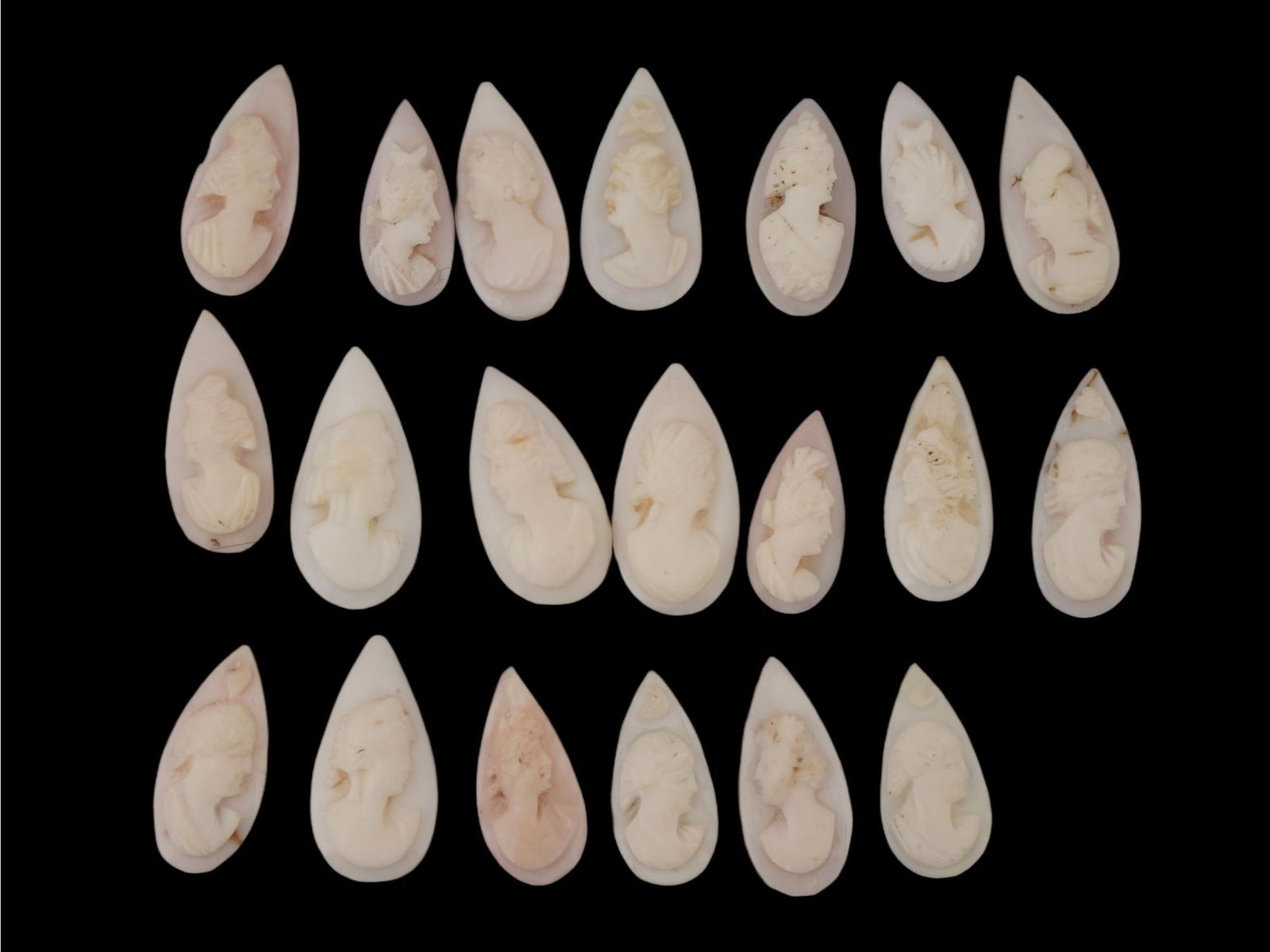 COLLECTION OF FEMALE PORTRAIT CARVED CORAL CAMEOS (1 of 6)