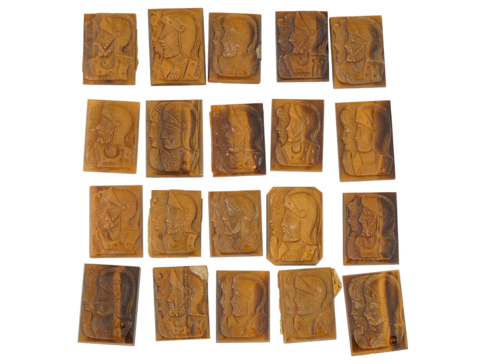 VINTAGE ANTIQUE HAND CARVED TIGERS EYE PROFILE CAMEOS (1 of 5)