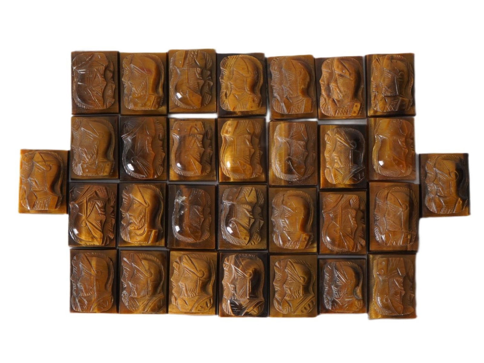 VINTAGE ANTIQUE CARVED TIGERS EYE RELIEF PROFILE CAMEOS (1 of 2)