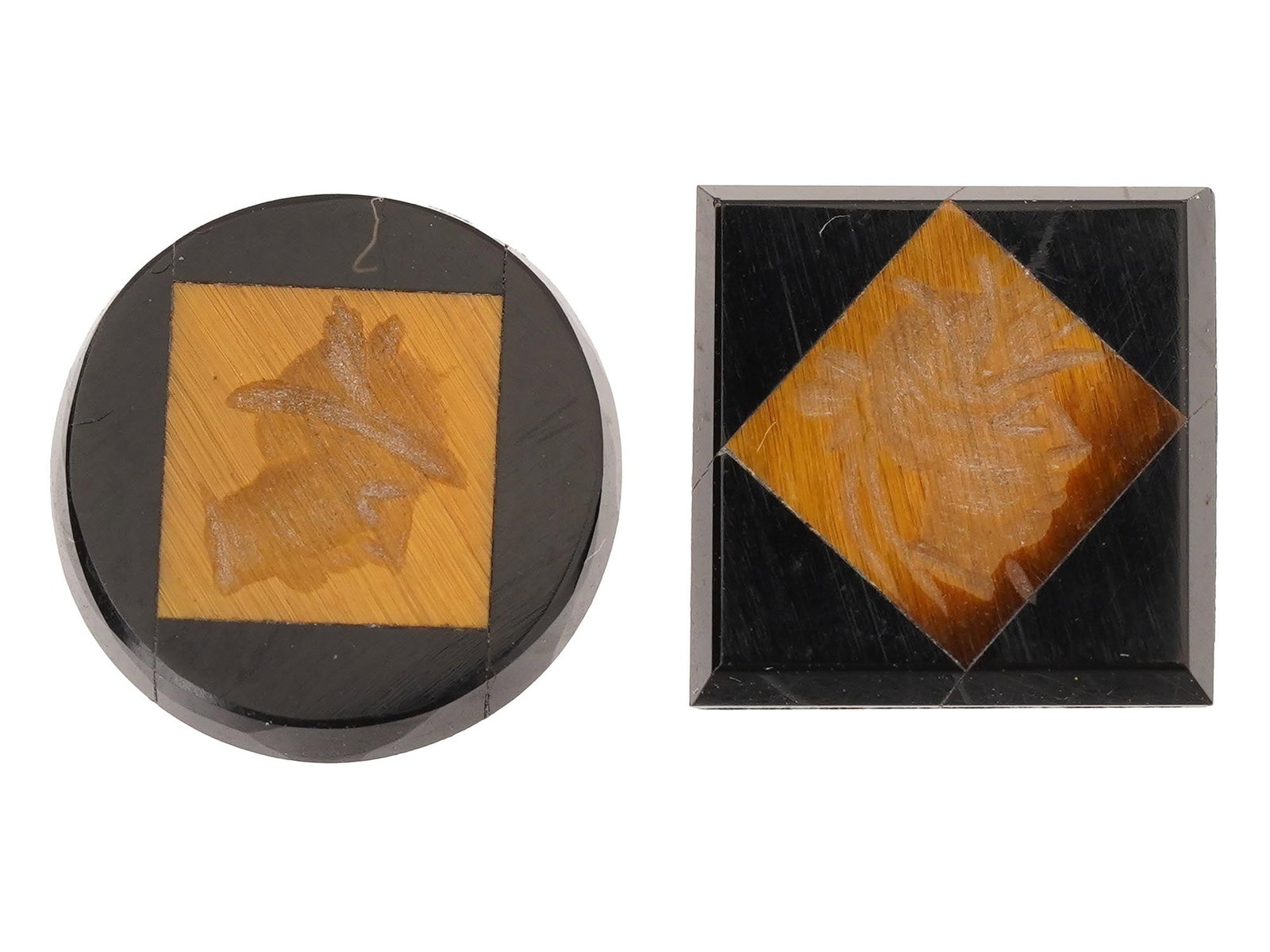 LOT OF ROMAN MANNER CARVED TIGER EYE STONE INTAGLIOS (1 of 4)