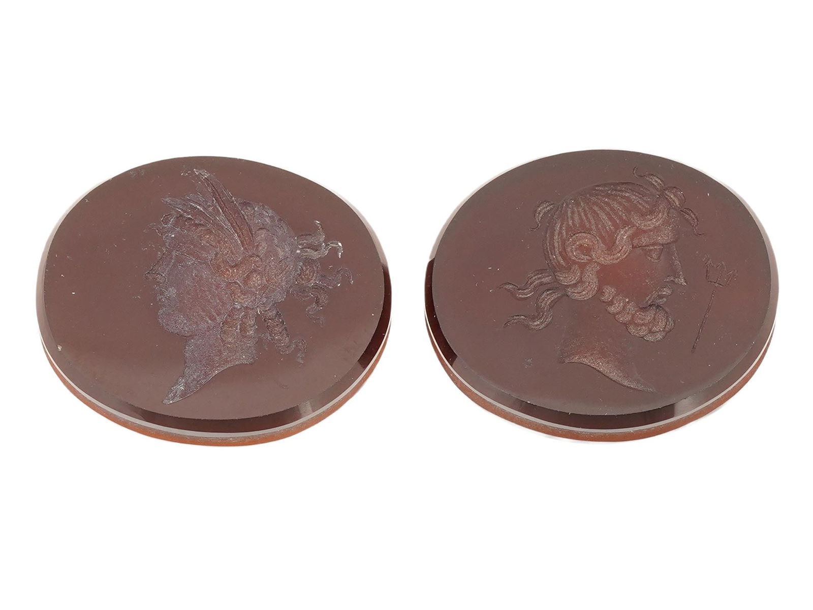 ANTIQUE CARVED CARNELIAN INTAGLIOS POSEIDON AND ATHENA (1 of 6)