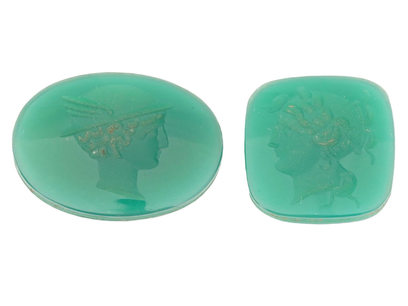 LOT OF ROMAN MANNER CARVED GREEN GLASS INTAGLIOS (1 of 6)