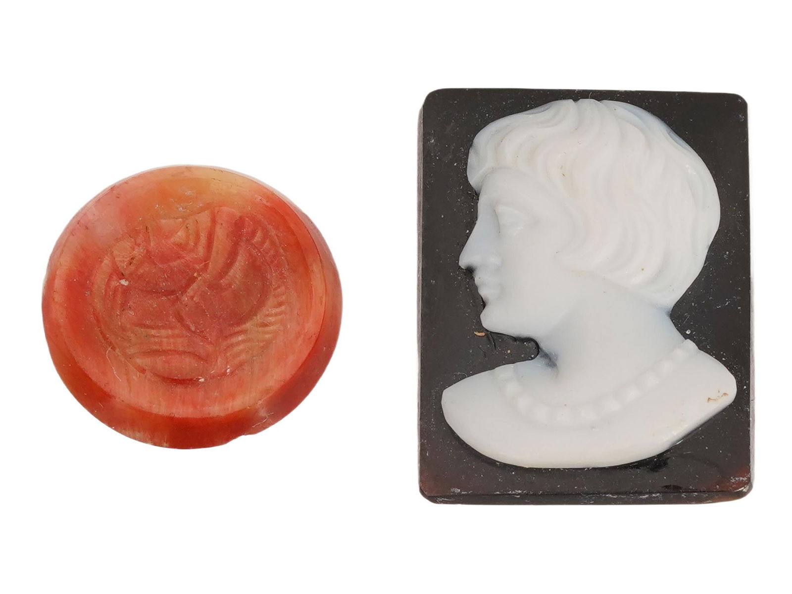 TWO ANTIQUE SHELL ONYX AND CARNELIAN CAMEOS (1 of 5)
