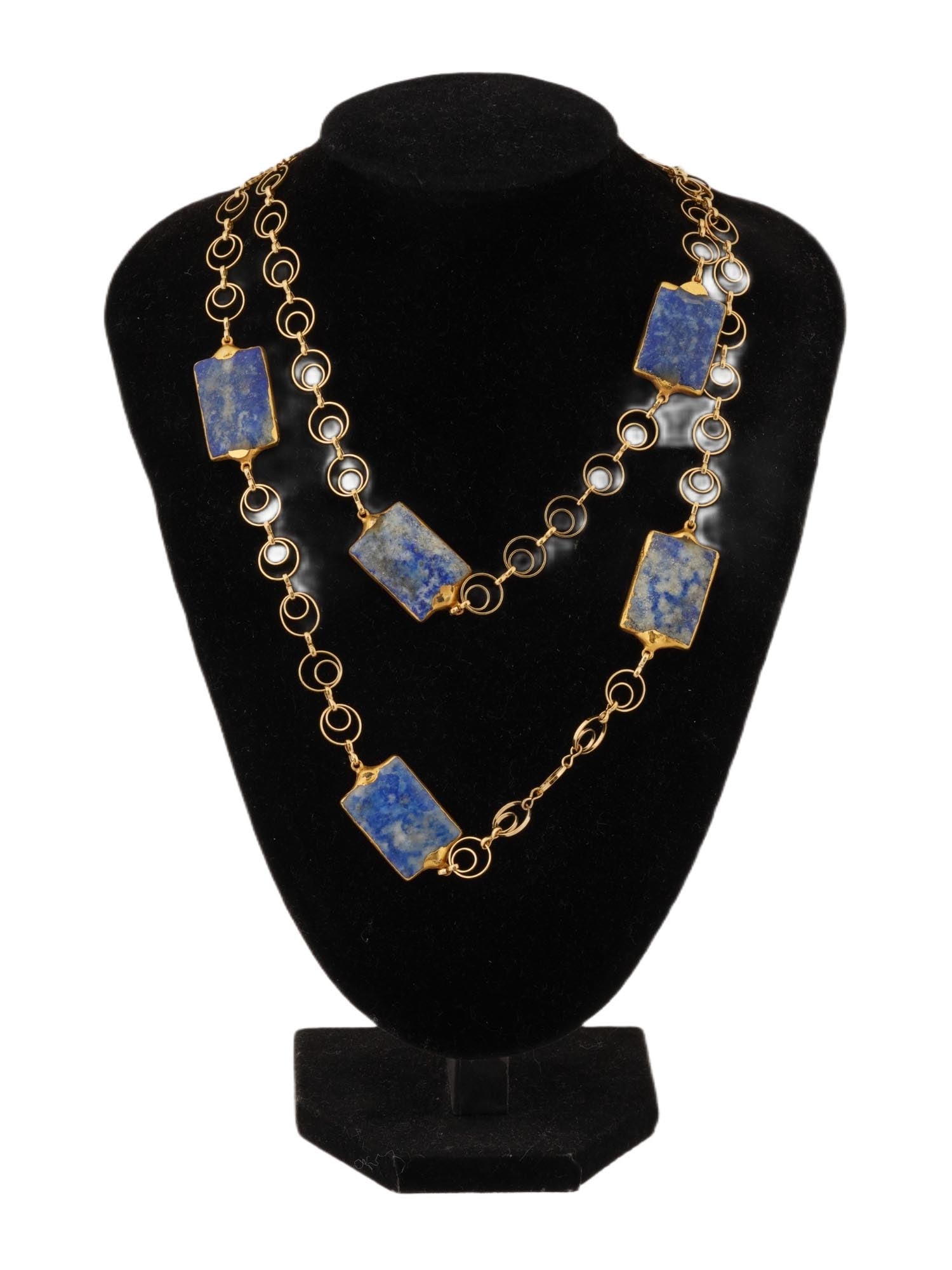 VINTAGE LAPIS LAZULI AND GOLD TONE LINK NECKLACE (1 of 3)