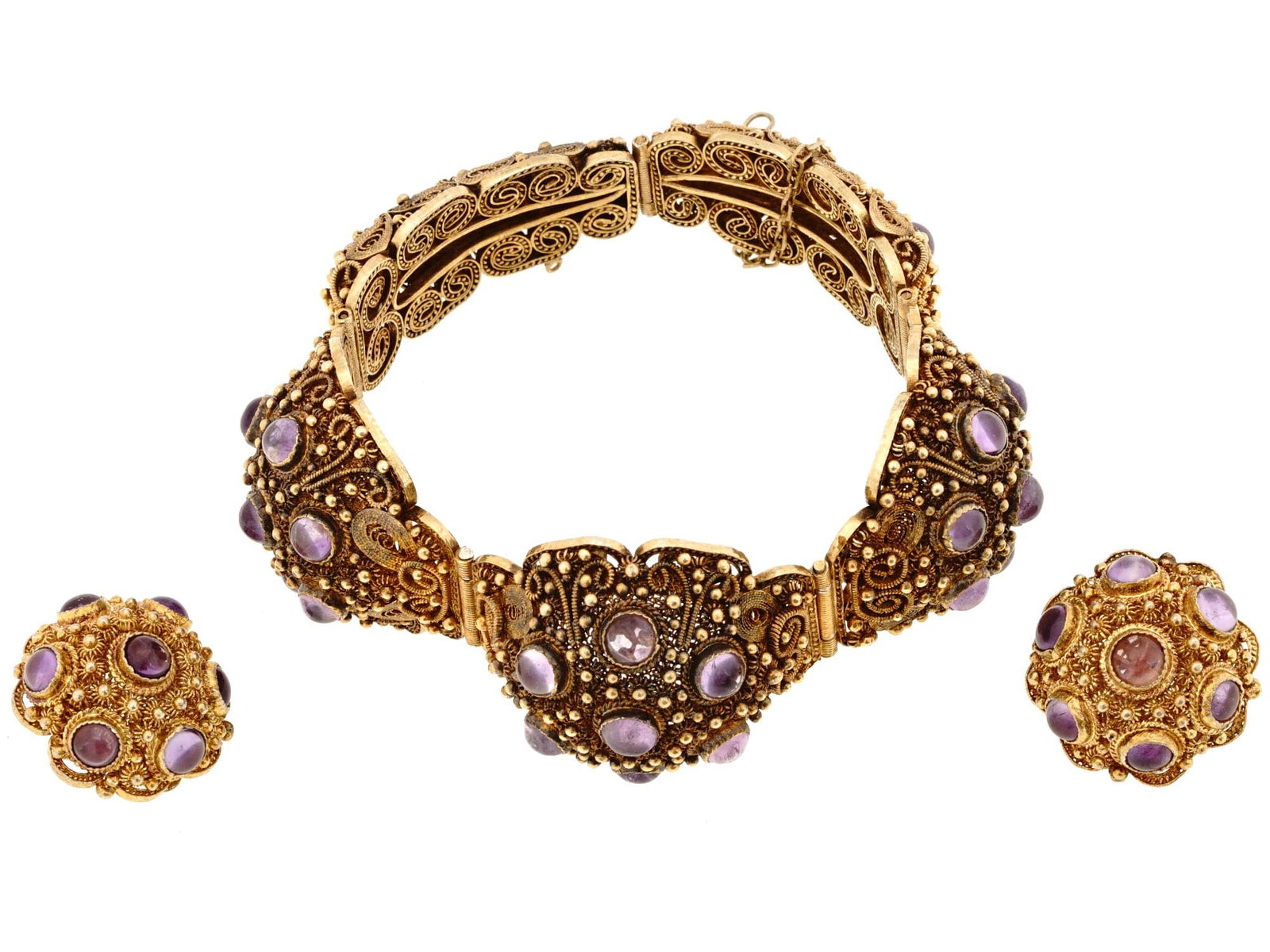 GILT SILVER FILIGREE AND AMETHYST JEWELRY SET (1 of 3)