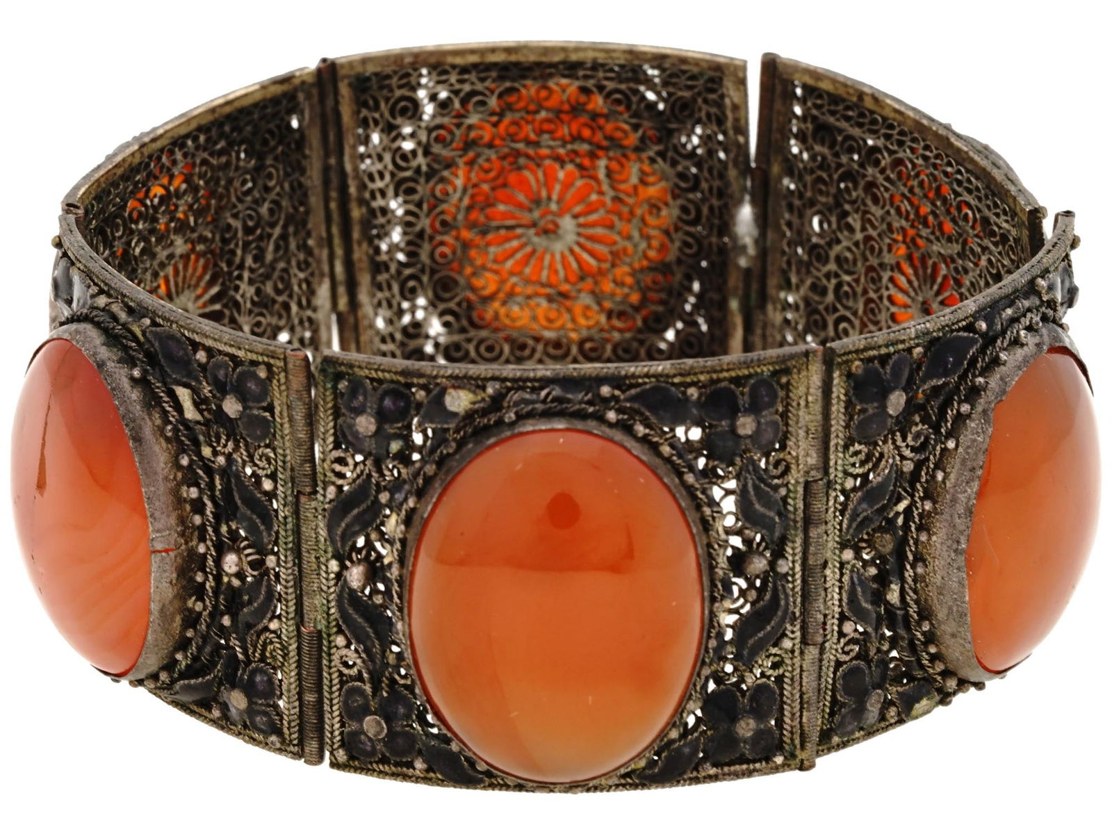 CHINESE SILVER FILIGREE EMAMEL AND AGATE BRACELET (1 of 5)