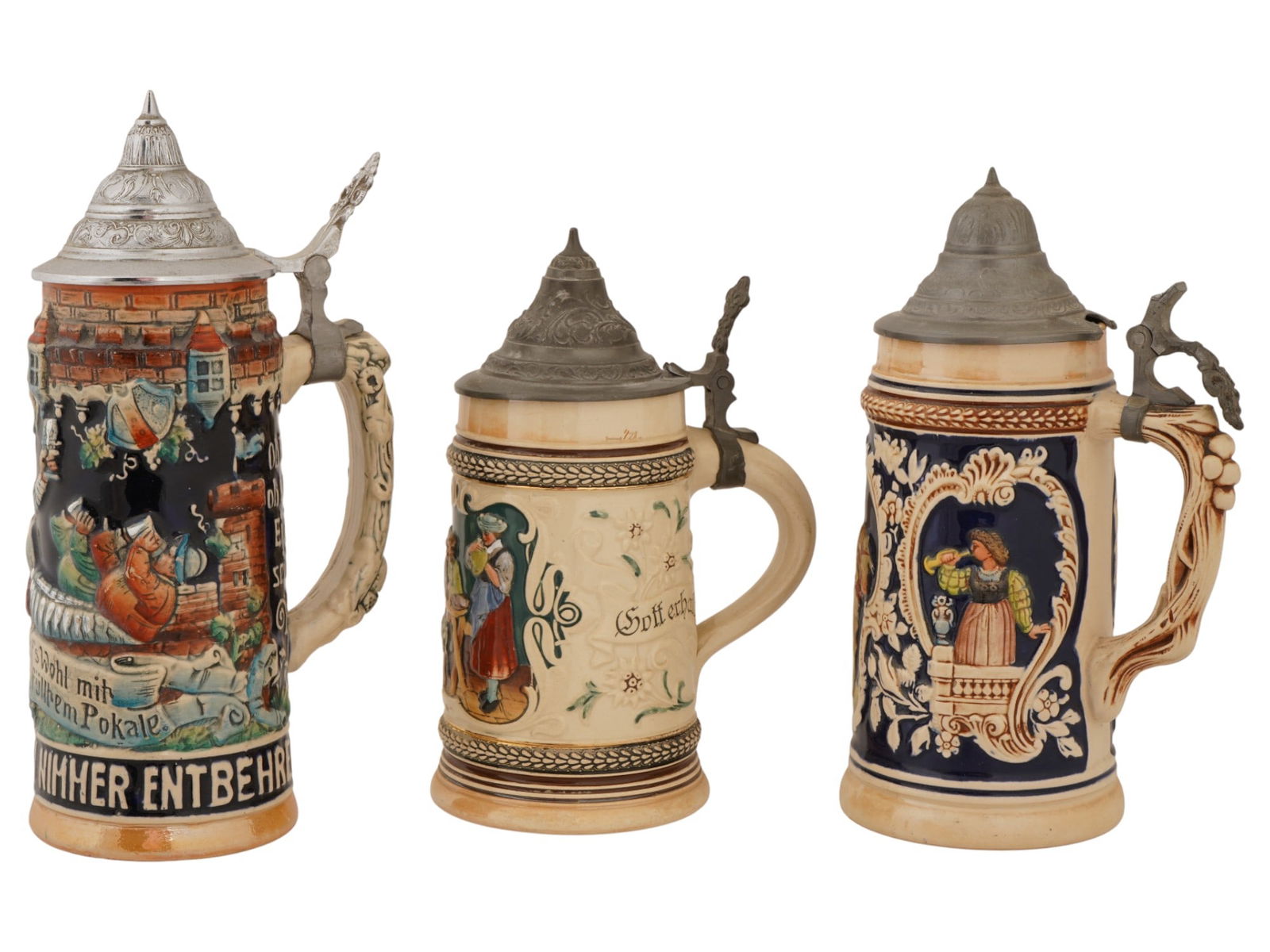 LOT OF MID CENTURY GERMAN STONEWARE BEER STEINS (1 of 9)