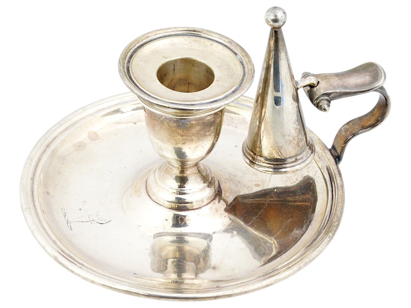 VICTORIAN SHEFFIELD SILVER CANDLESTICK W SNUFFER (1 of 11)