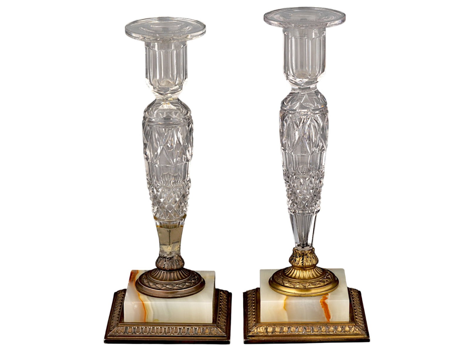 PAIR OF ANTIQUE PAIRPOINT CUT CRYSTAL ONYX CANDLESTICKS (1 of 11)