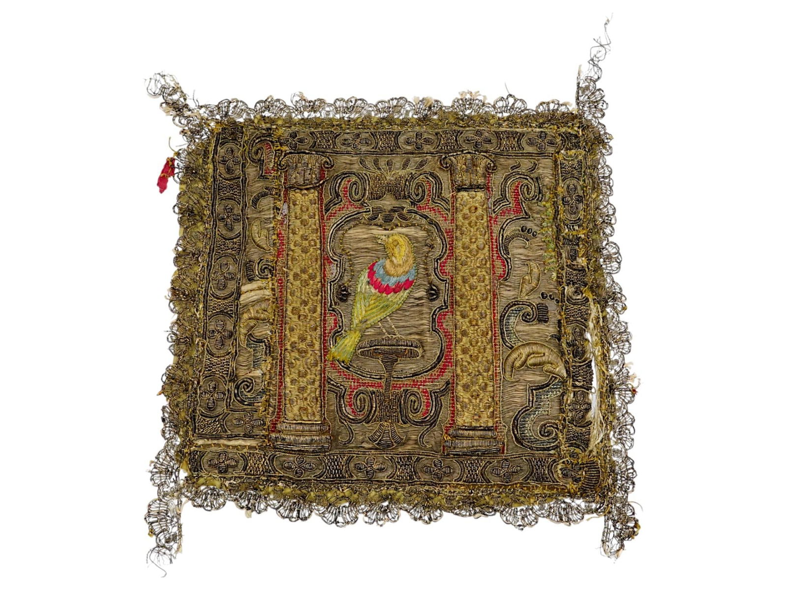 ANTIQUE 17TH CENTURY HAND EMBROIDERED TEXTILE PANEL (1 of 4)