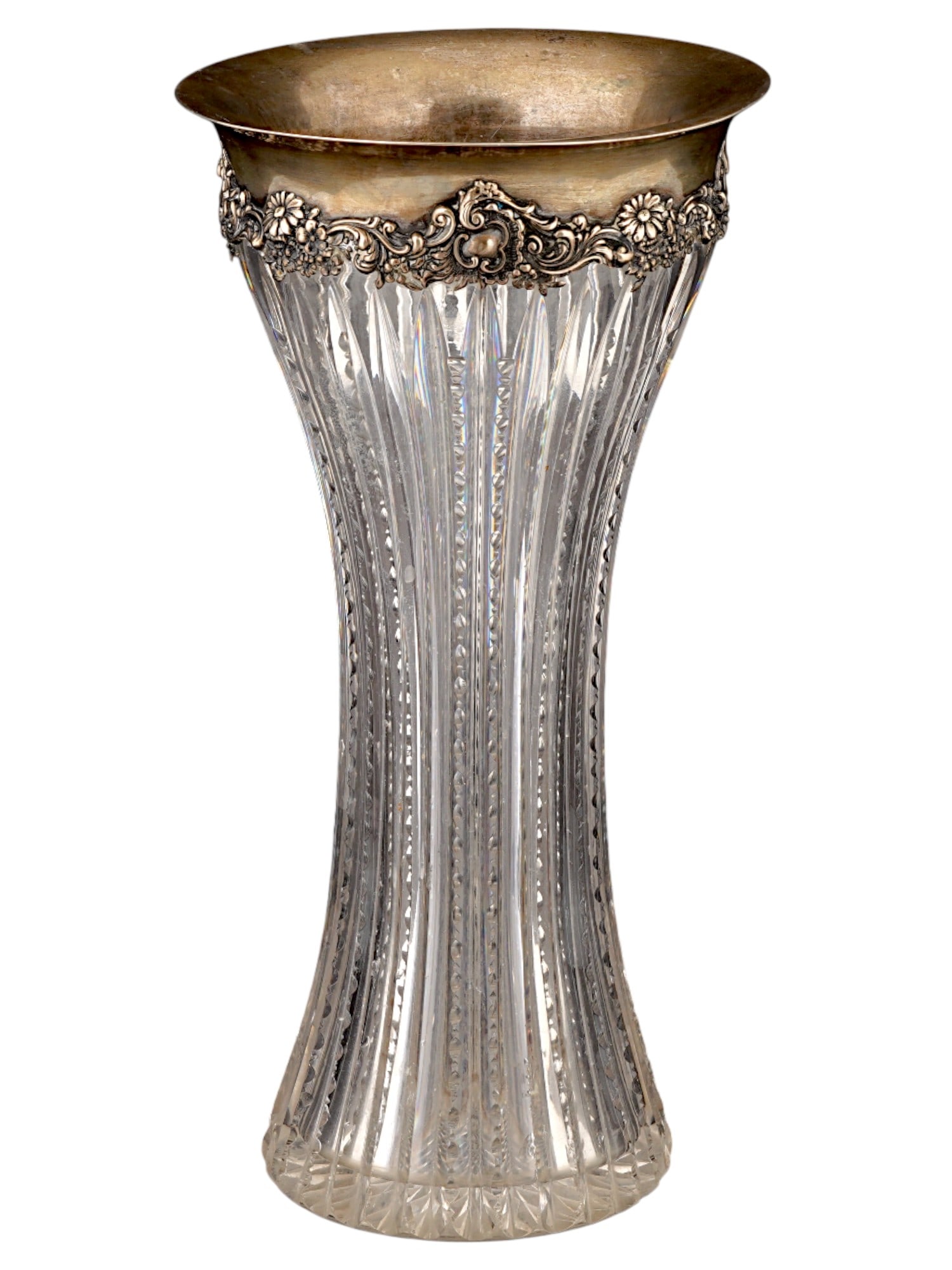 ANTIQUE STERLING SILVER AND CUT CRYSTAL VASE (1 of 11)